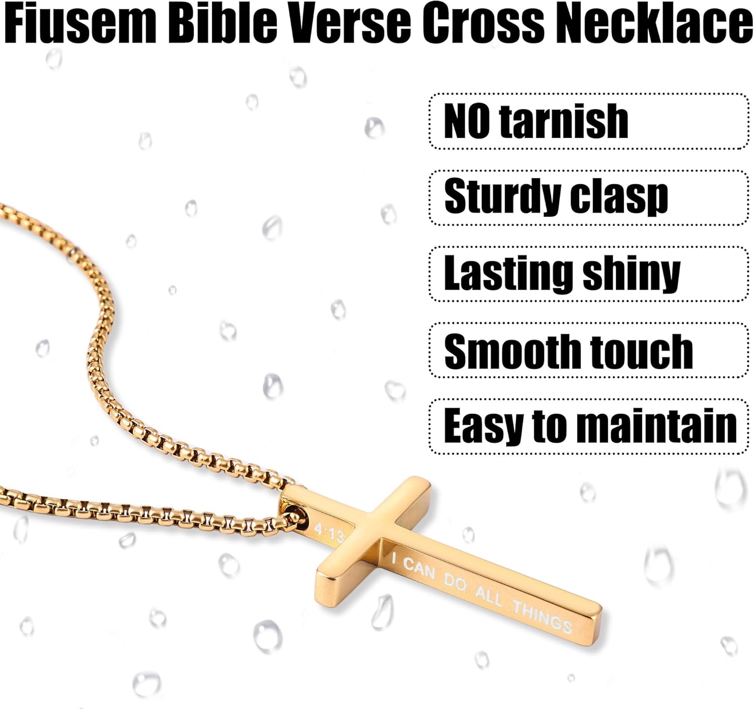 Fiusem Cross Necklace for Men, Inspirational Bible Verse Cross Chain for Men, 316 Stainless Steel Cross Necklace for Men - Image 5