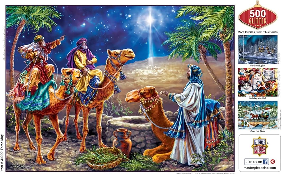 Masterpieces 500 Piece Glitter Christmas Jigsaw Puzzle - Three Magi - 15"x21"