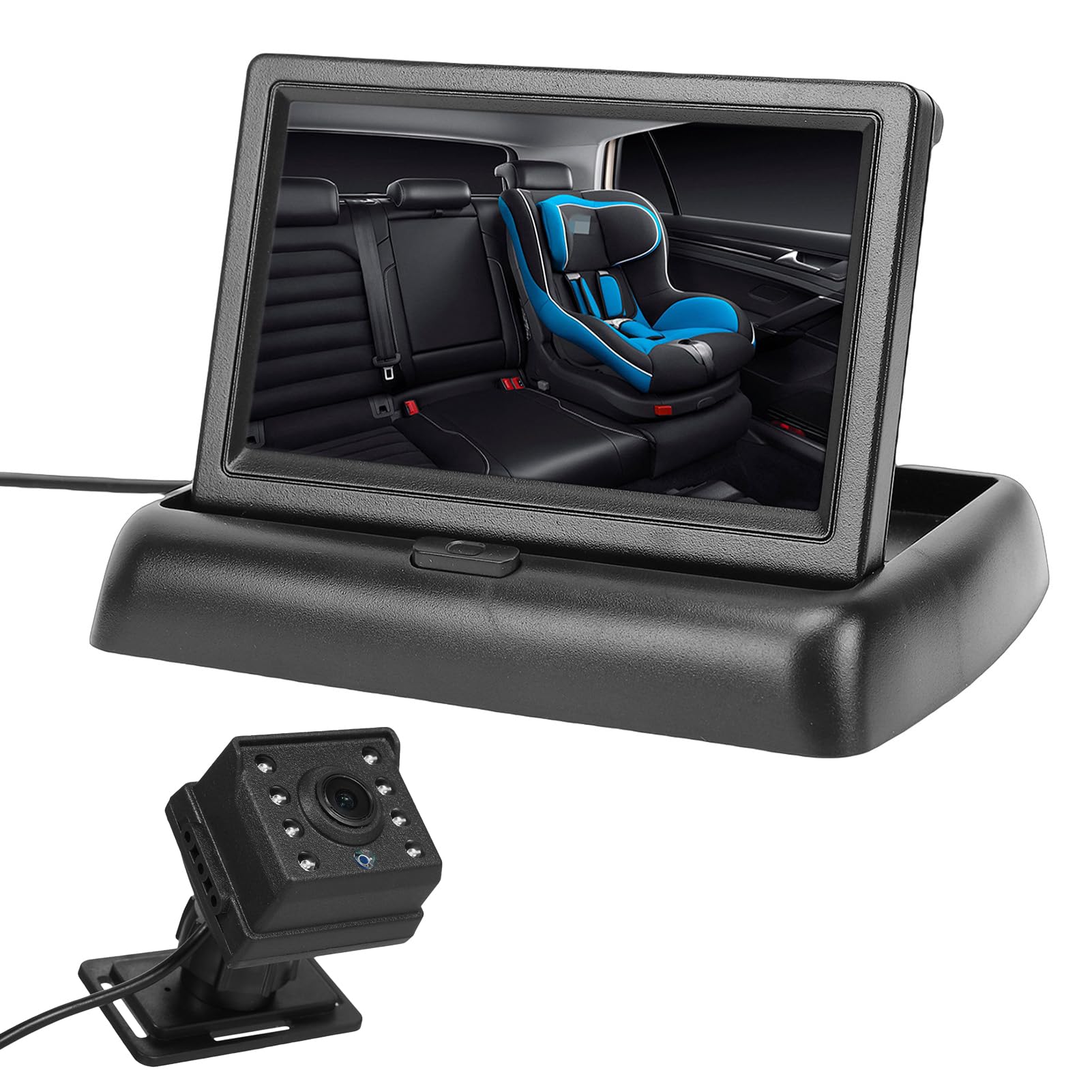 aqxreight Cámara para bebé de Coche 1080P con Pantalla Plegable de 4,3 Pulgadas, Visible Nocturna, ángulo de Visión Amplio de 150 para Monitoreo del Asiento Trasero