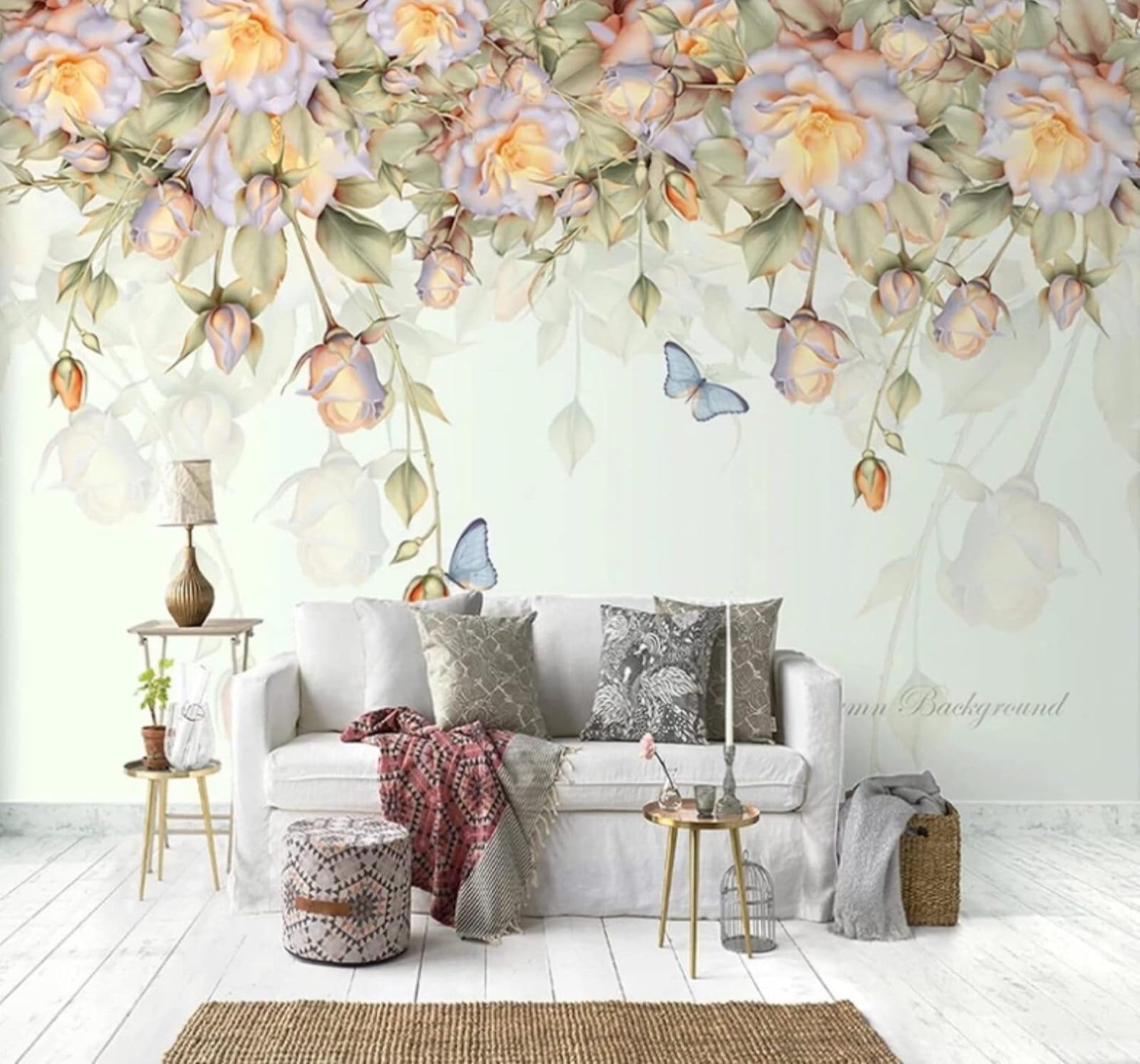 Warm and Beautiful Hand Drawn Roses and Butterflies 3D Wallpaper Easy Install Feature Office Living Room Sofa Bedroom TV Background Wall Decoration-150cm×105cm