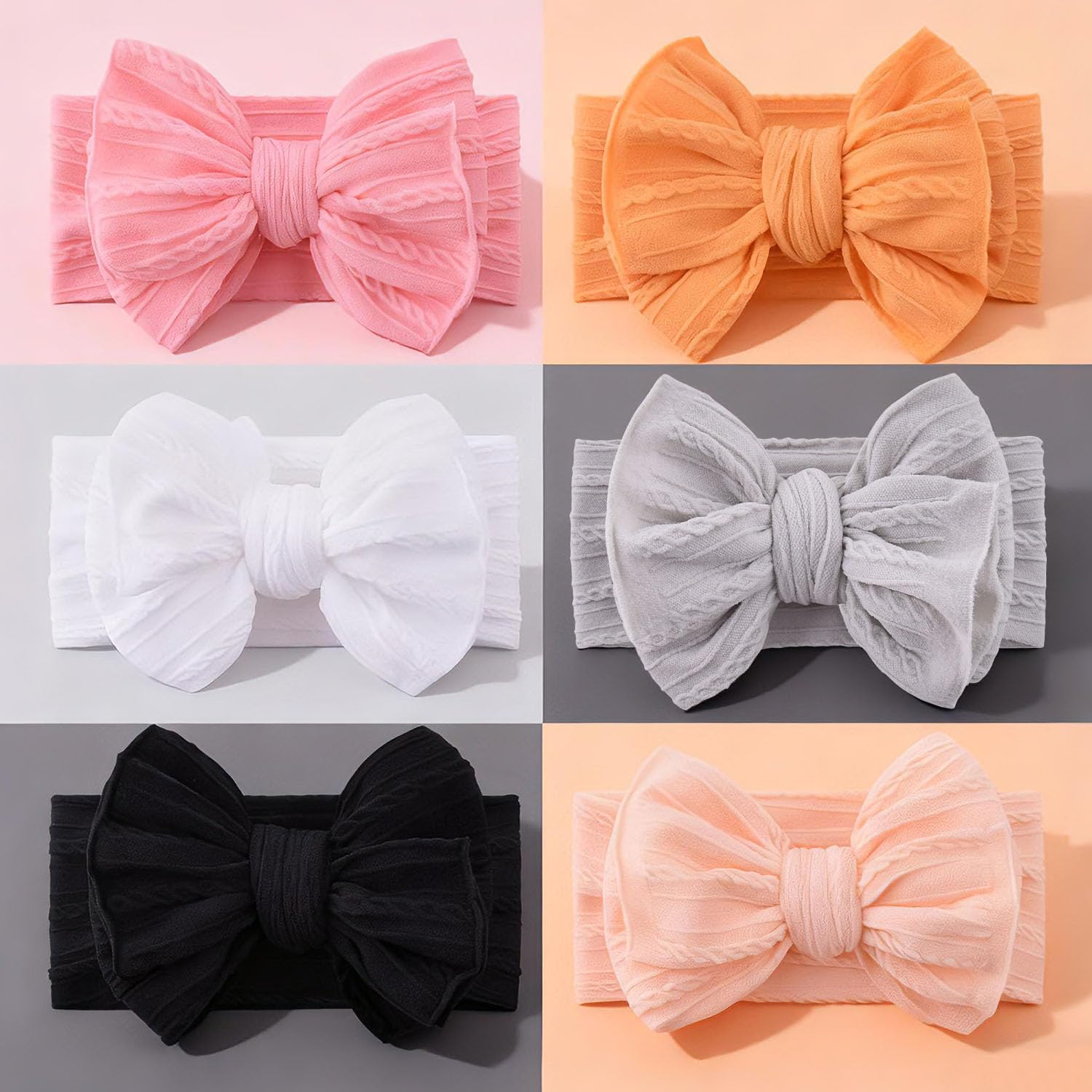 Handmade Baby Headbands Soft Stretchy Nylon Hair Bands with Bows for Newborn Infant Baby Toddler 6PCS