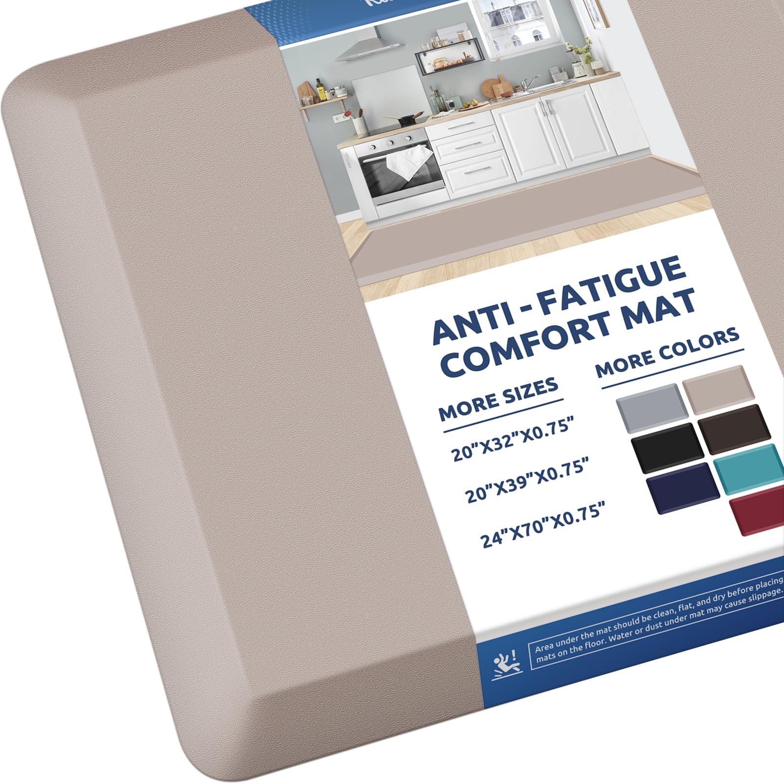 KitchenClouds Kitchen Mat Cushioned Anti Fatigue Rug 24"x70" Waterproof, Non Slip, Standing and Comfort Desk/Floor Mats for House Sink Office (Khaki)