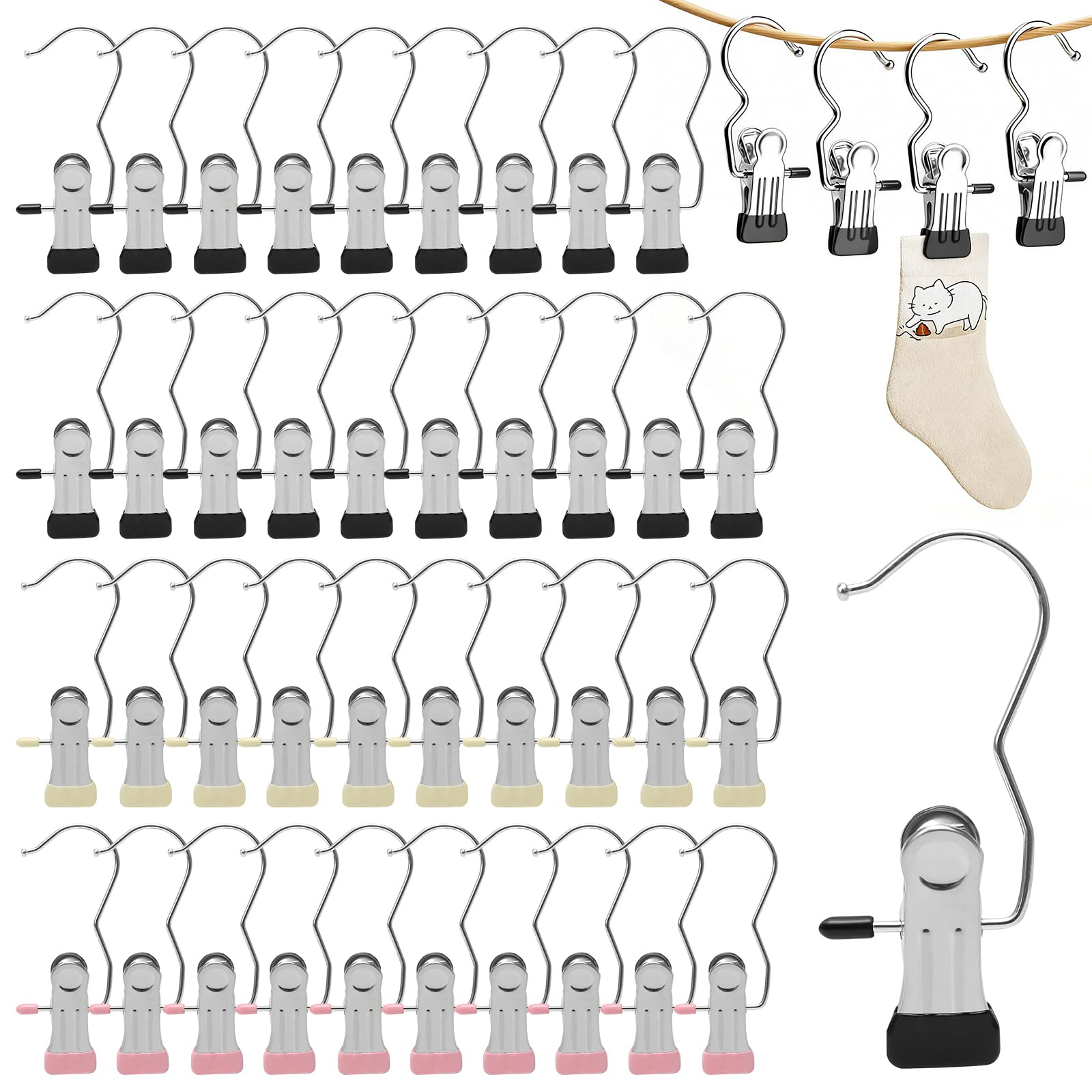 40 Pcs Metal Clothes Pegs, Portable Laundry Hooks Clip, 360° Rotatable Pegs, Tidy Closet Organizers, No Slip Boot Clips for Home and Travel