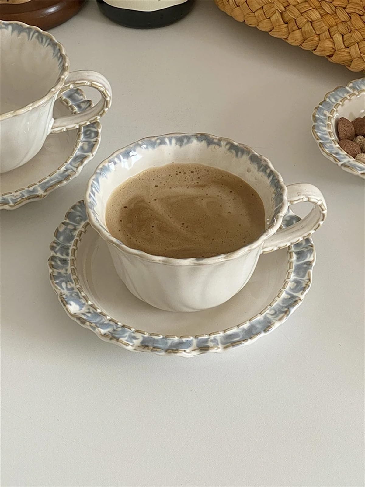 Juego de taza café cerámica 300 ml, juego, té negro la tarde, platos y cuchara Para Todo Tipo de Bebidas(03)