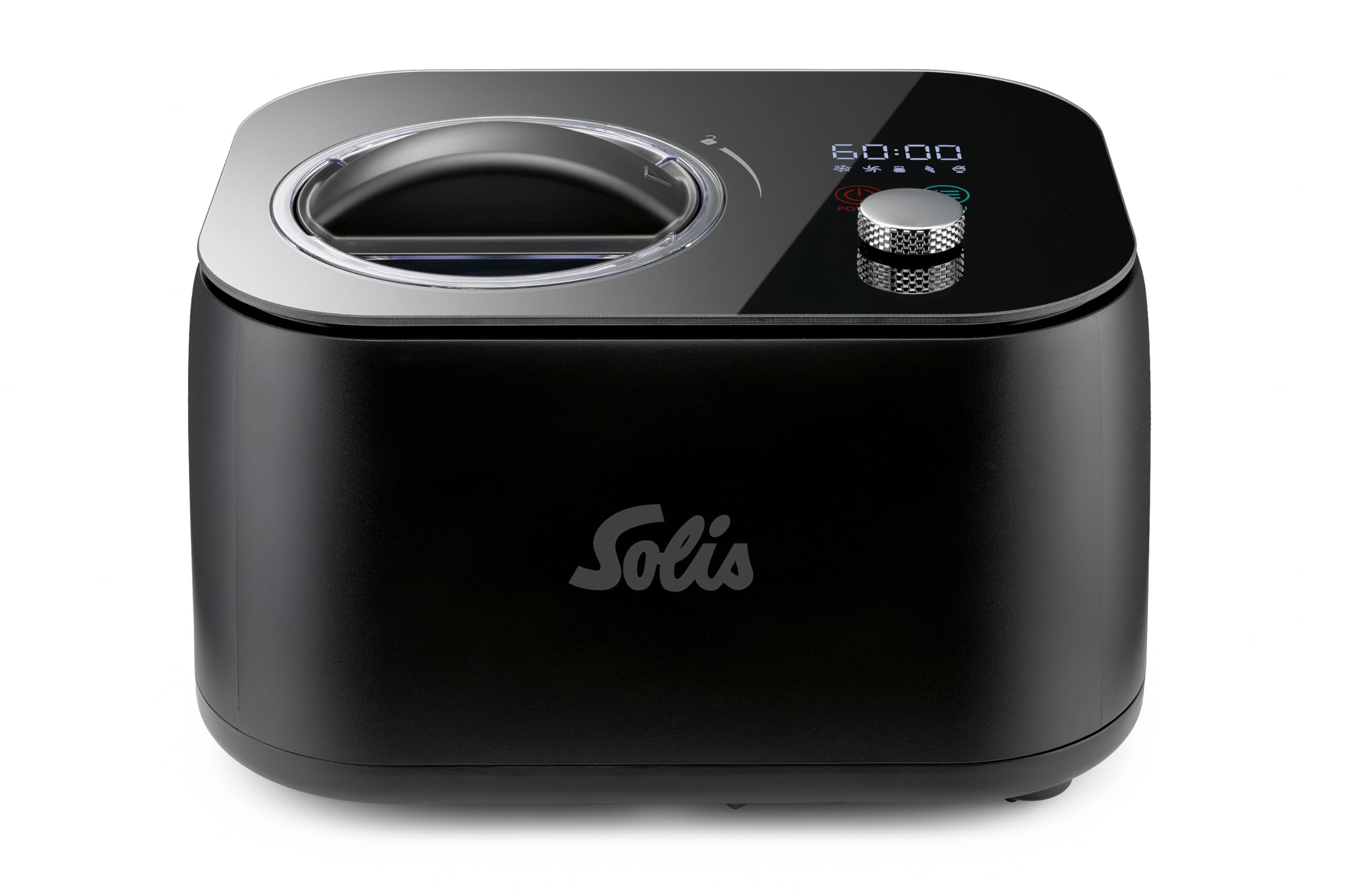 Solis Ice Dream Machine (tipo 8505) Gelatiera con compressore – capacità 1 l, nessun pre-raffreddamento, 3 programmi, display LED, timer, contenitore in acciaio inox, nero