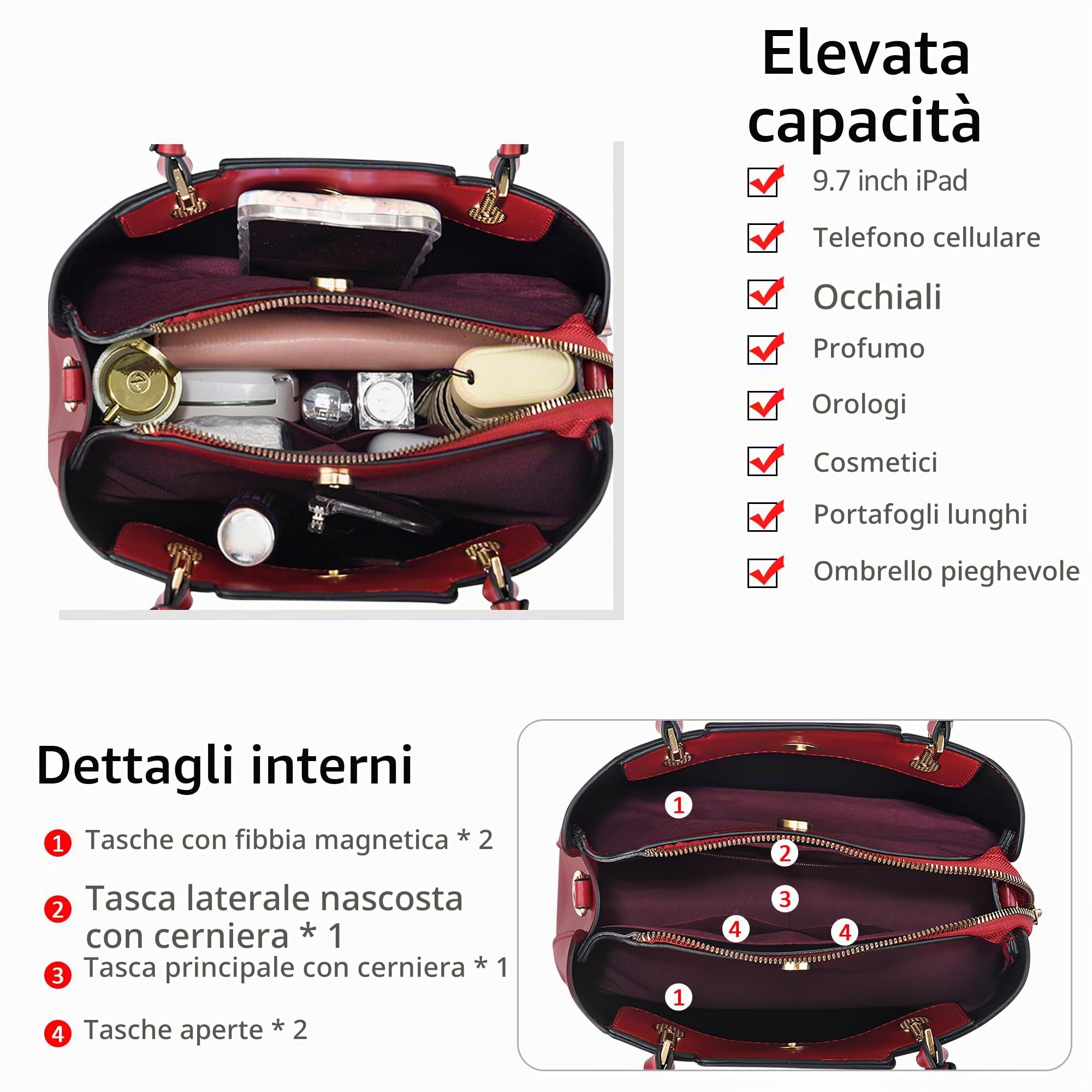 Moda Ricamata Borsa a Mano Donna Elegante Borsa a Tracolla Impermeabile Regolabile Borse a Spalla con Nastro Lavoro Viaggio Partito Pelle PU Nero