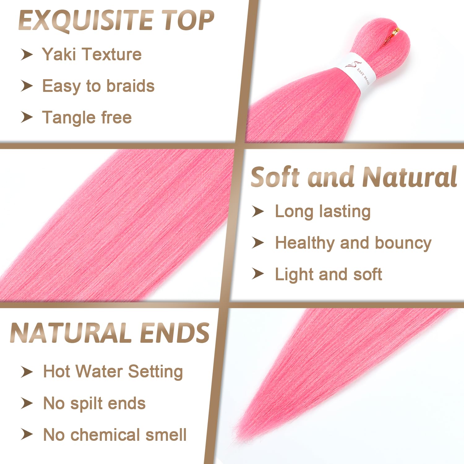 Pre-Stretched Braiding Hair ShowJarlly Soft Free Synthetic Fiber Corchet Braids Natural Black 1Pack/Lot Knotless Braiding Extensions Hot Water Setting Braiding Hair(30 Inch,Pink#) - Image 3