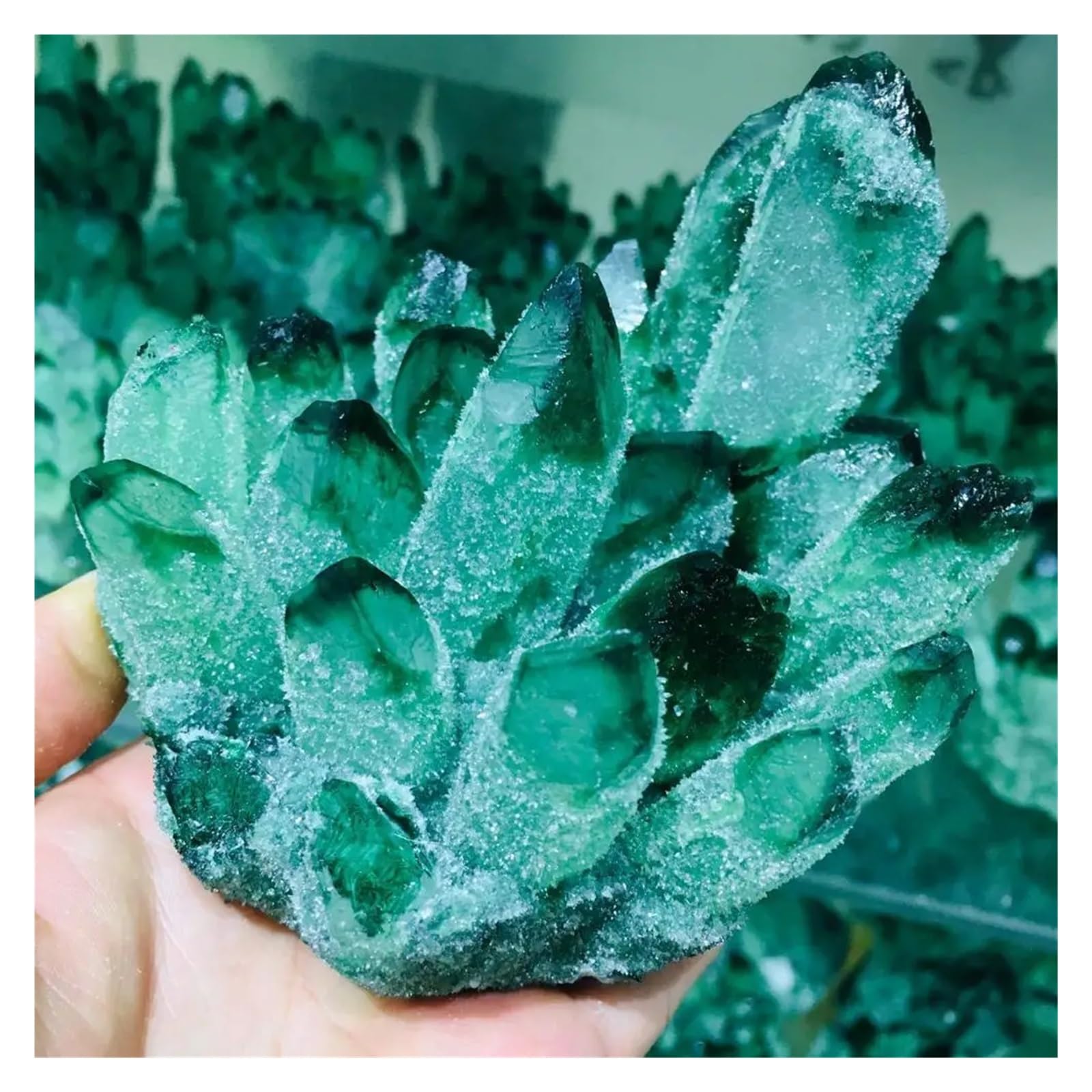 Grappe de cristal de quartz tibétain vert naturel 300g-400g, amas de cristaux de roche