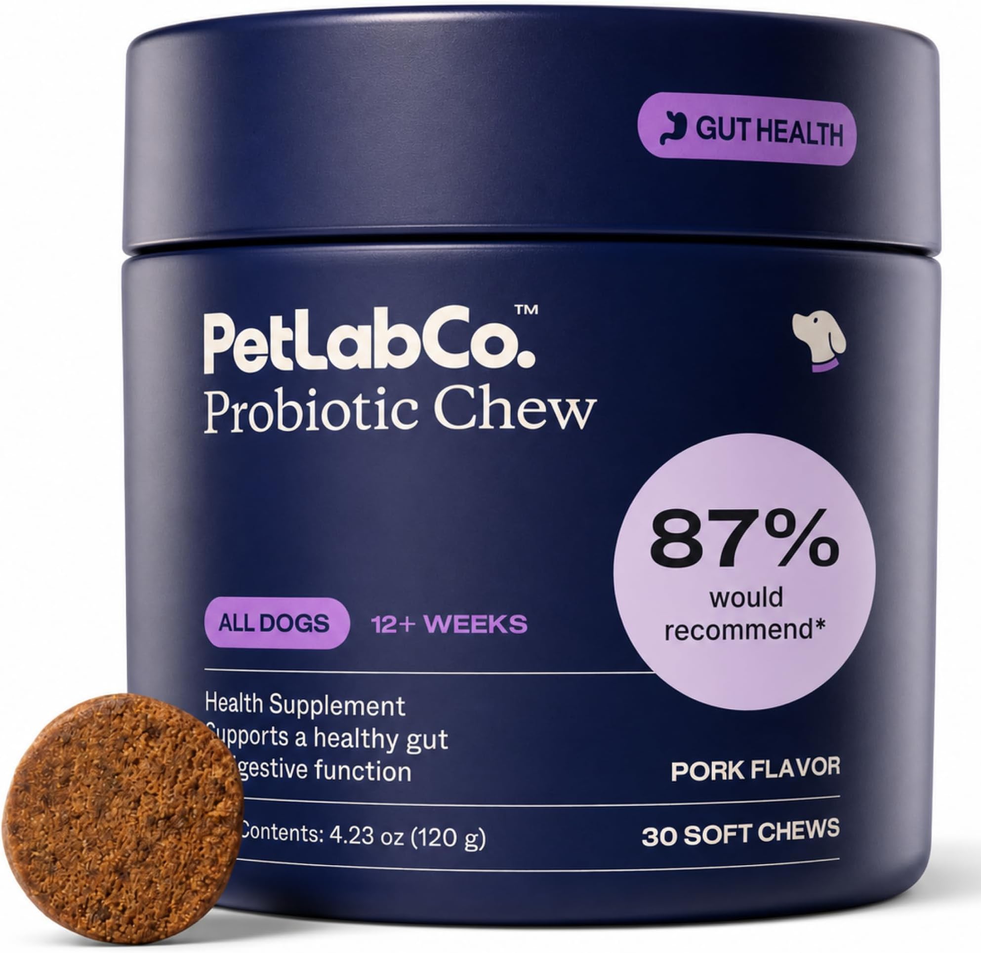 PetLab Co. Probiotics for Dogs, Support Gut Health, Occasional Diarrhea, Digestive Health & Seasonal Allergies - Pork Flavor - 30 Soft Chews - Packaging May Vary