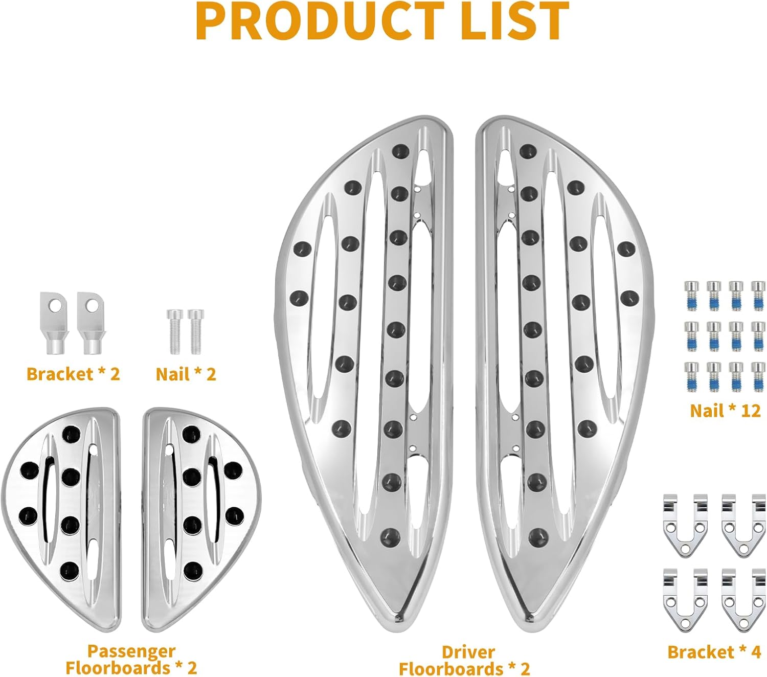 Motorcycle Rider Driver Floorboards Passenger Footboards Kit Fit For Harley Touring Road Glide Street Glide Electra Glide Softail Dyna, Front Rear Foot Pegs Fit For Harley Touring Models Chrome