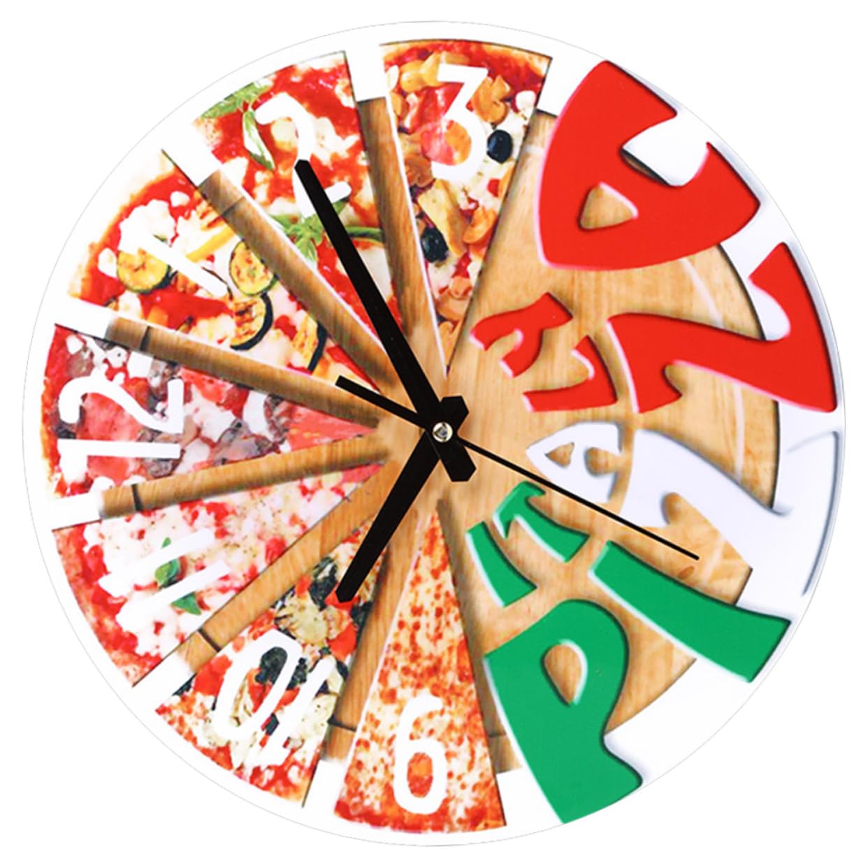 Horloge murale bois pizza silencieuse et rigolote pour la maison