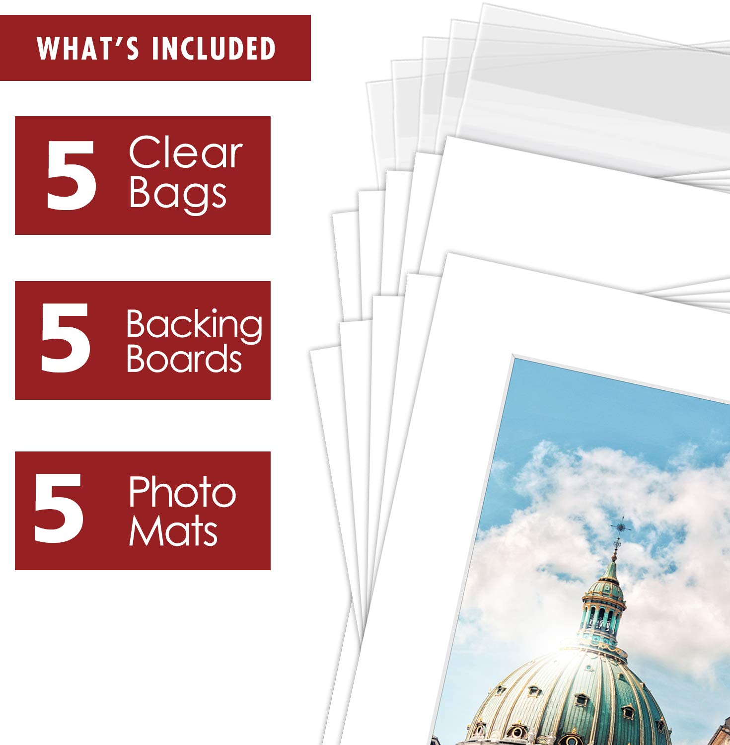 Weiße Passepartout-Matten Set – 5 Stück Inkl. Rückwände & Schutzbeutel | 45,7x61 Cm