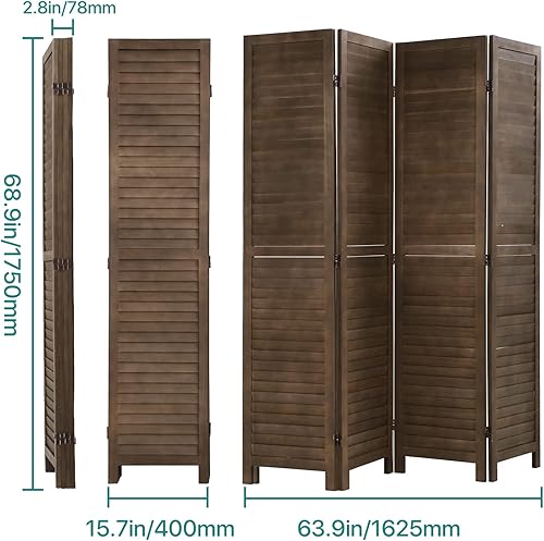 Miniatura 2 de Divisor de habitación plegable de 3 paneles de 69 pulgadas de alto, pantallas de privacidad portátiles de madera maciza independiente para