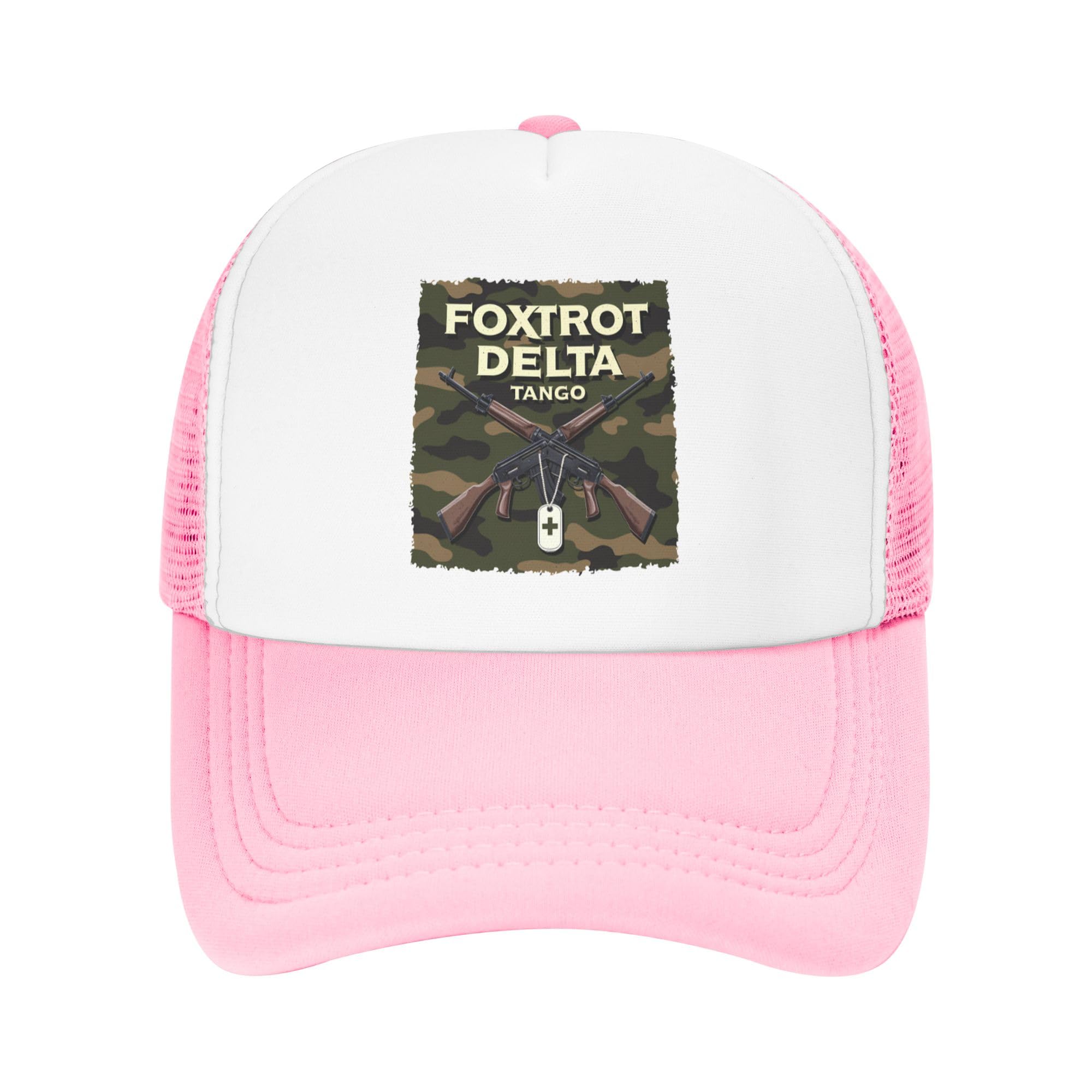 FDT US Military Trucker Hat Foxtrot Delta Tango Baseball Cap Mesh Back Adjustable Hats for Kids - Pink