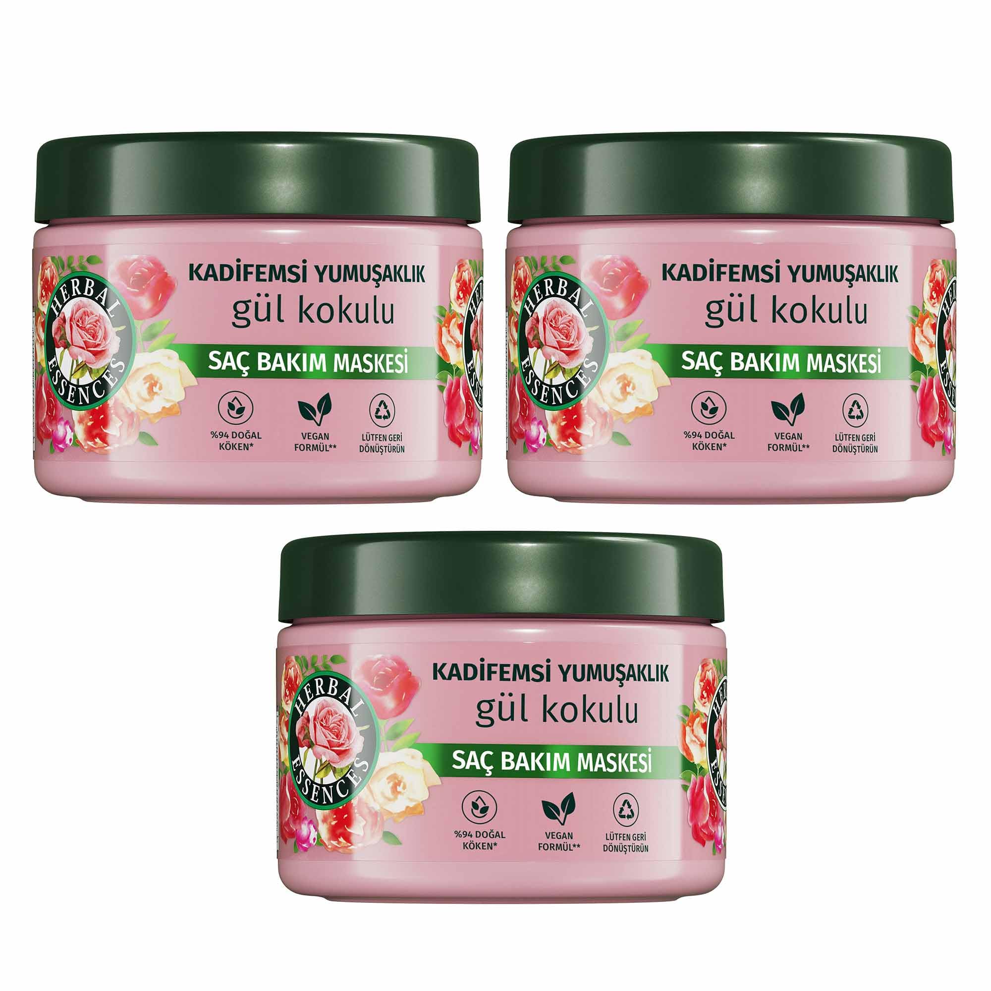 Herbal Essences Kadifemsi Yumuşaklık Gül Kokulu Saç Bakım Maskesi 300ml 3lü paket