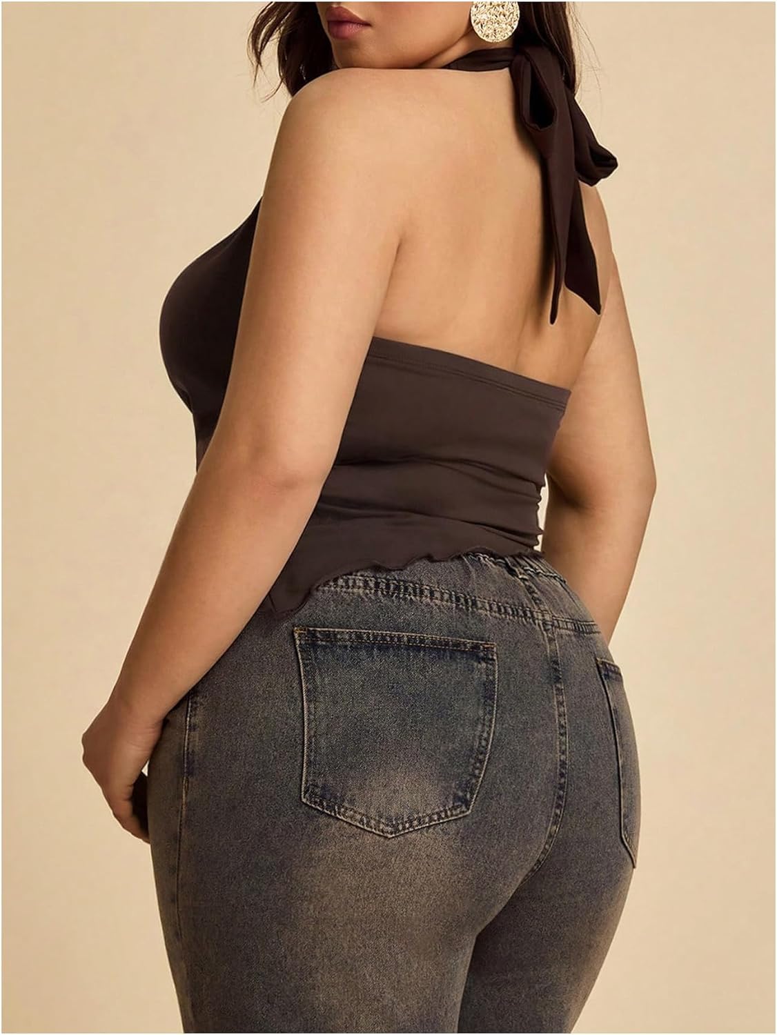 Floerns Women's Plus Size Metal Ring Wrap Halter Tops Sleeveless Asymmetrical Hem Y2k Going Out Tank Top - Image 2