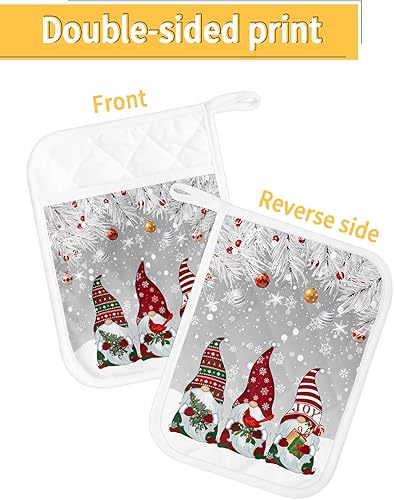 Miniatura 9 de Juego de 2 agarraderas de tela de toalla antideslizantes y con aislamiento térmico con bolsillo, guantes gruesos para horno, posavasos para hornear,