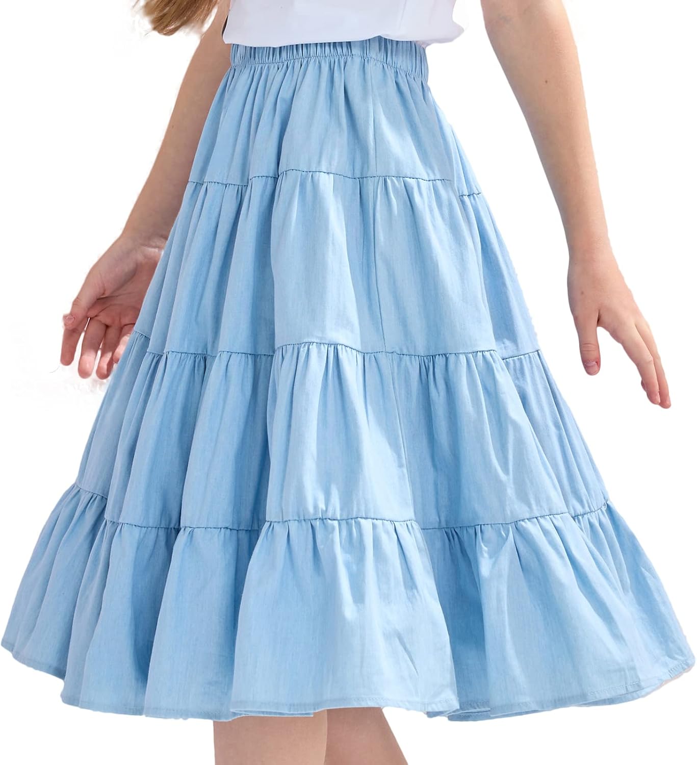 J.E Sterguard Skirts for Girls Stretch Waist A-Line Big Swing Middle Length Multilevel Pleated Skirt Girls Skirts Size 4-16