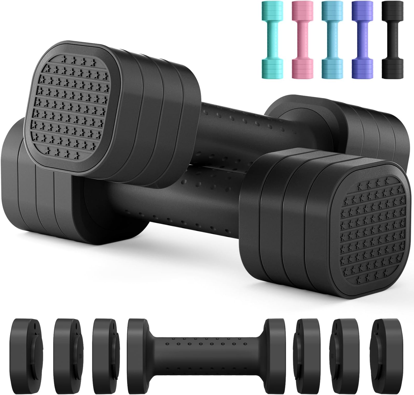 Zempox Adjustable Dumbbell Set, 4 in 1 Free Weight Dumbbell Set for Women, Hand Weight for Women at Home, Each 2lb 3lb 4lb 5lb with TPU Soft Rubber Handle for Home Gym Aquatic Fitness Equipment