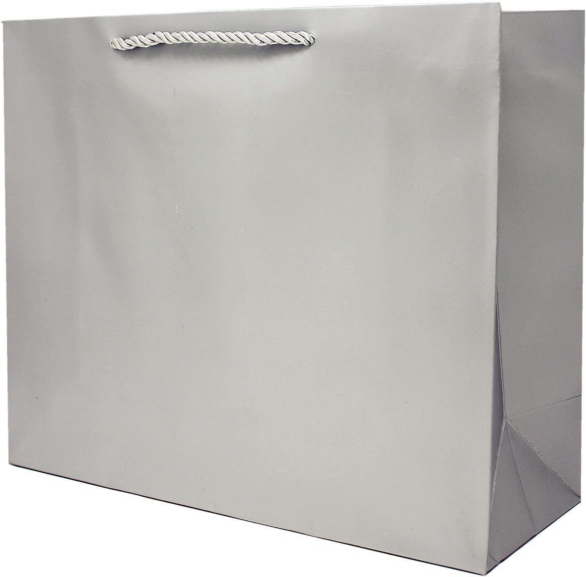 Party Gift Paper Bags Large Size (Set of 12) (Horizontal(16" X 12.6" X 6"), Silver)