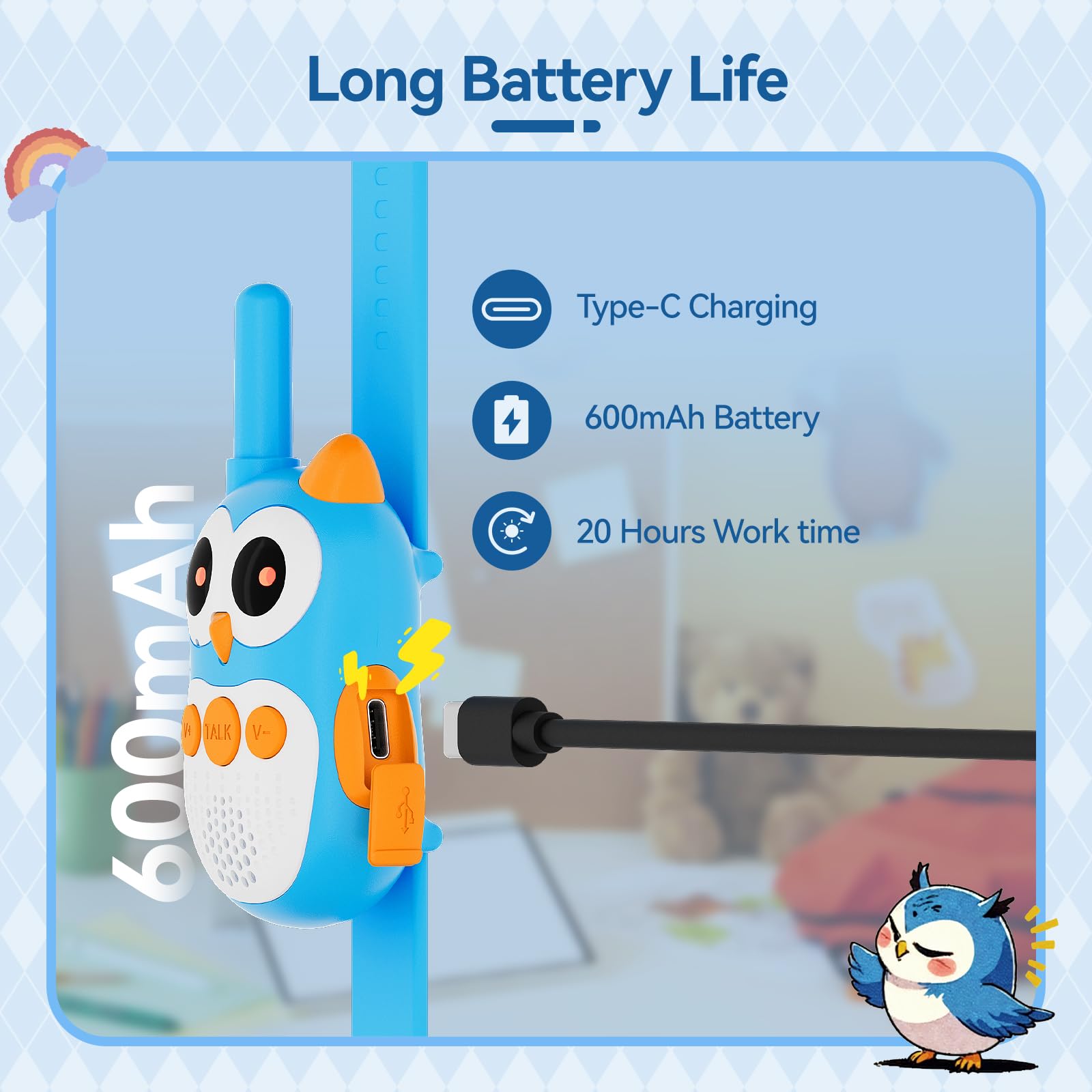 Retevis RT30W Walkie Talkie Bambini, Giochi Bambini Ricaricabili con Occhi LED, Indossabile Walkie Talkie Giocattoli Bambina, Regalo Bambino 4-8 Anni Regali Gioco per Famiglie da Esterno (1 Coppia)