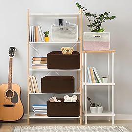 COMFY-HOMI Cotton Rope Woven Basket with Handles for Shelves,Toys,Book, Cloth Storage Baskets for Organizing-17 x 13 x 7.5 Toy Decorative Organizer for Living Room, Bathroom dark brown