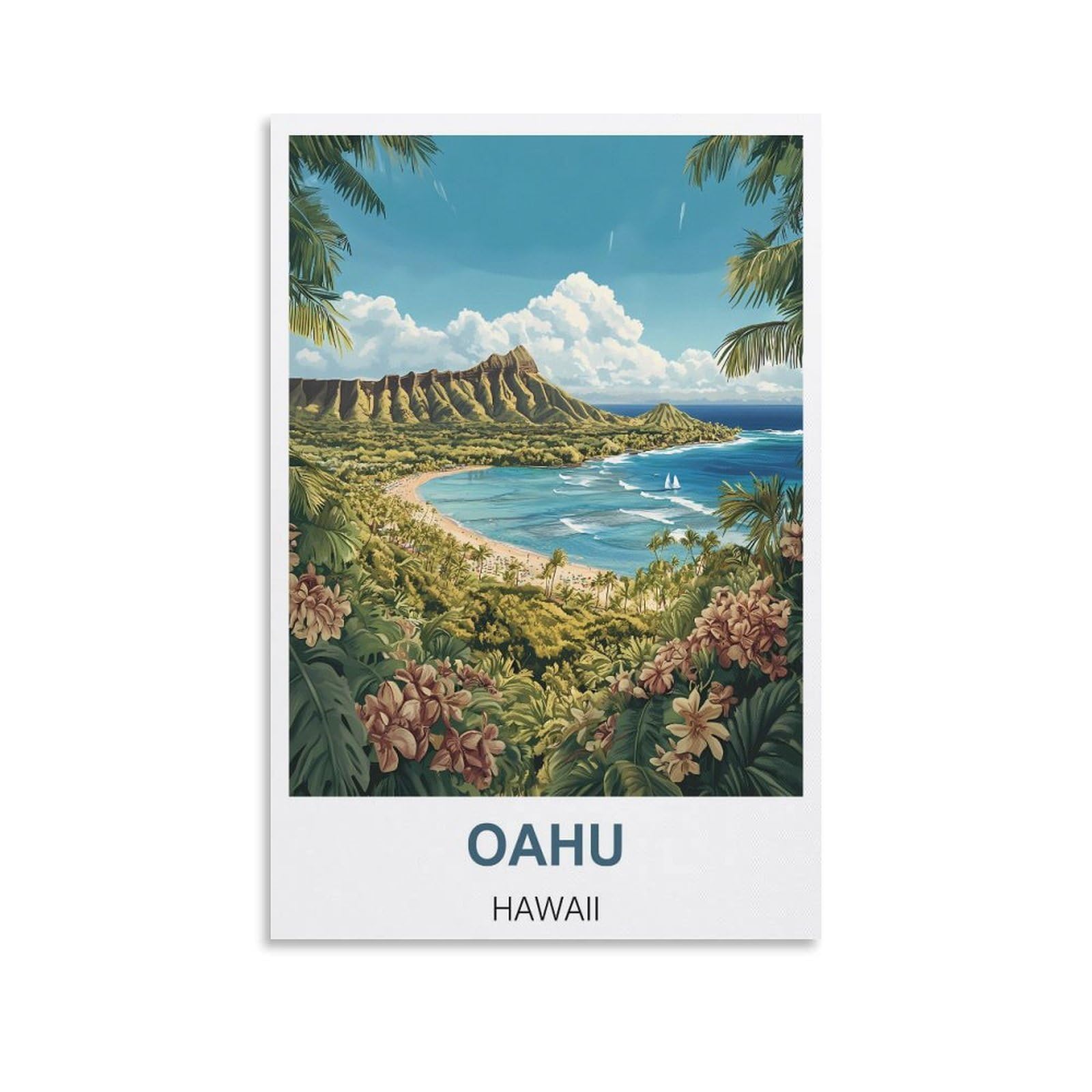 EZMLFA Diamond Painting Kits for Adults,Oahu Hawaii 5D Diamond Painting Kit for Adults Beginners, DIY Full Round Drill Gem Art Kits for Home 30x40cm