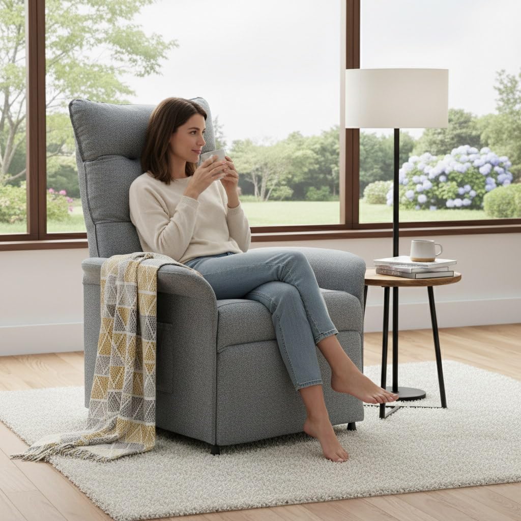 SOSINYA Poltrona Relax Elettrica Premium, Comfort Totale con Schienale Reclinabile 105°-155°, Tessuto Traspirante e Resistente, Tasche Laterali Salvaspazio, Perfetta per Soggiorno, Camera o Relax (1)