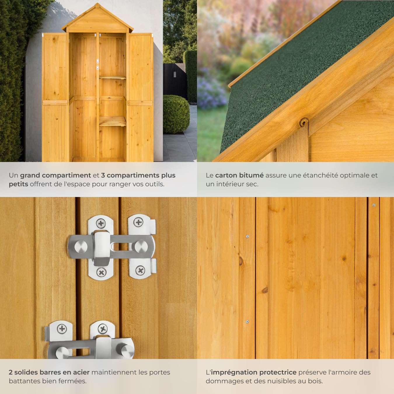 tectake® Abri de Jardin Bois Cabane de Jardin à Outils Toiture 2 pans, Rangement et Stockage extérieurs pour Outils de Jardinage Armoire Jardinage Abri de Stockage Remise Outil 80,5 x 60 x 213,5 cm
