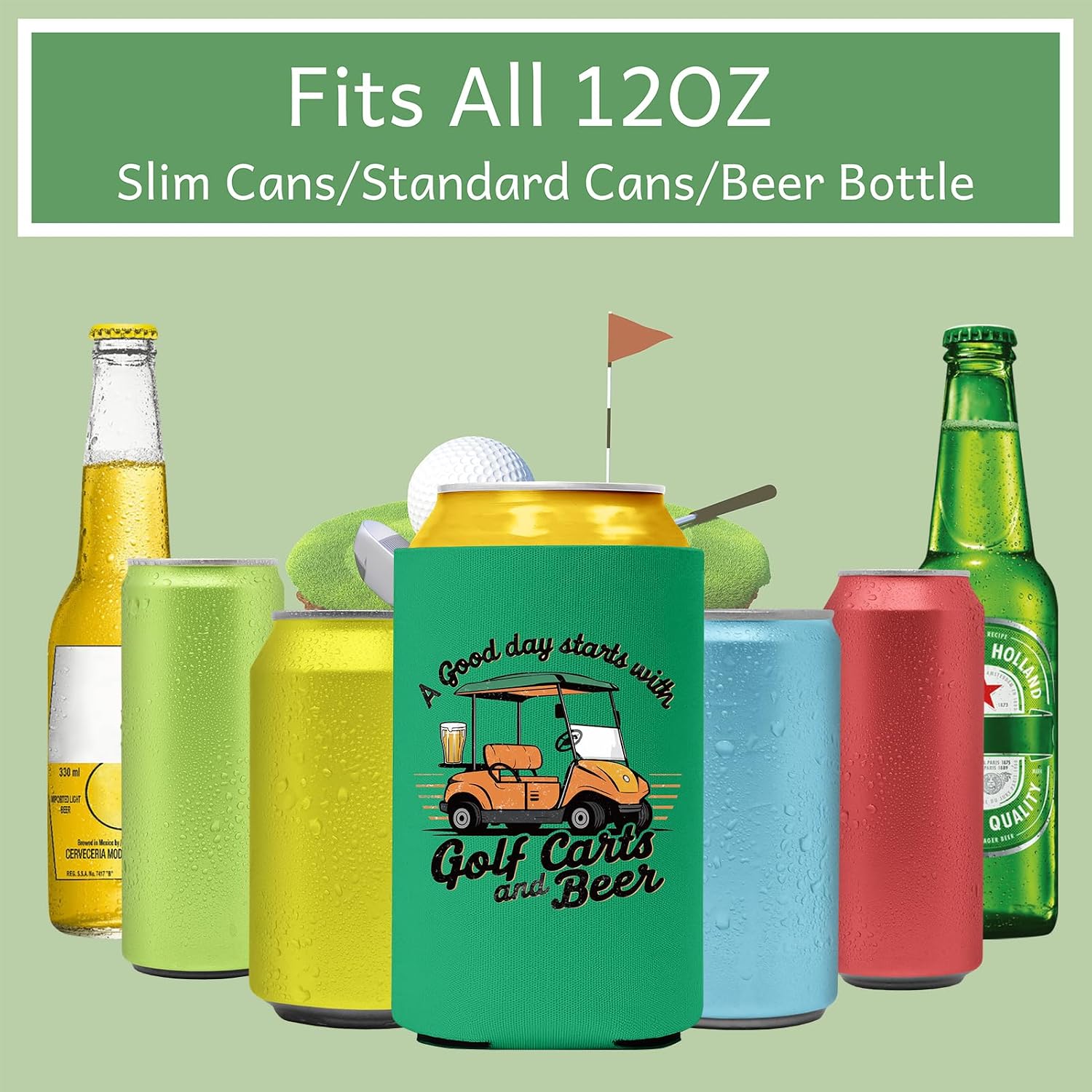 Golf Beer Can Sleeves, 24 Pack Golf Party Favors Beer Cozy Bulk Reusable Neoprene Drinking Can Coolers Holder Funny Gifts for Golfers