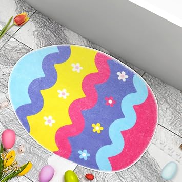 NOVWANG Easter Egg Bathroom Rug,27.6 x 19.7 Inches Microfiber Bunny Mat | Easter Egg Shape Design,Ultra-Soft Premium Microfiber Surface,Water Absorption & Non-Slip Backing,Machine Washable