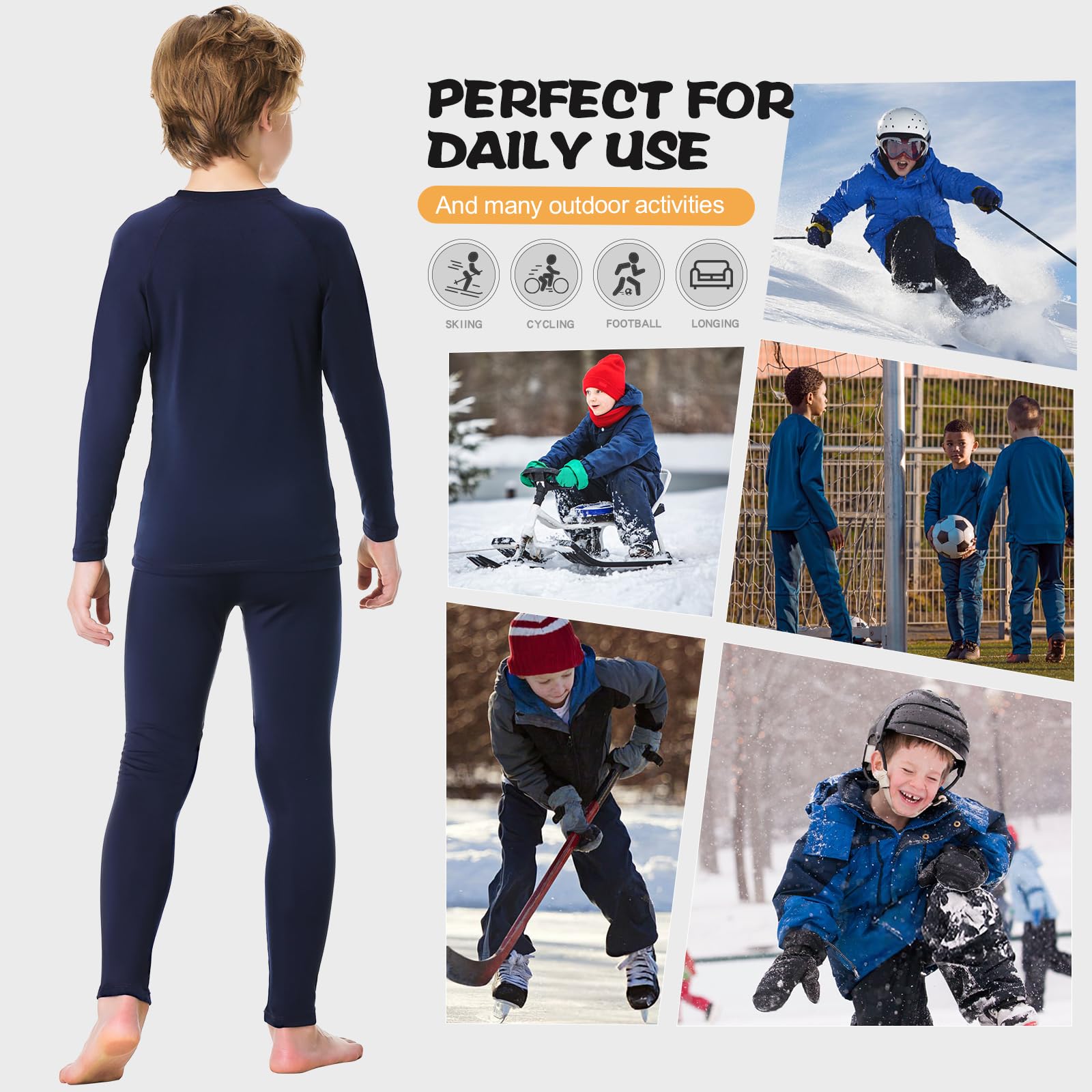 MEETYOO 2 Packs Ropa Interior Térmica Niños Camiseta Térmica Invierno Manga Larga Pantalones Cortos Esquí Deporte Transpirable Cálido Capa Base Ropa Interior Set