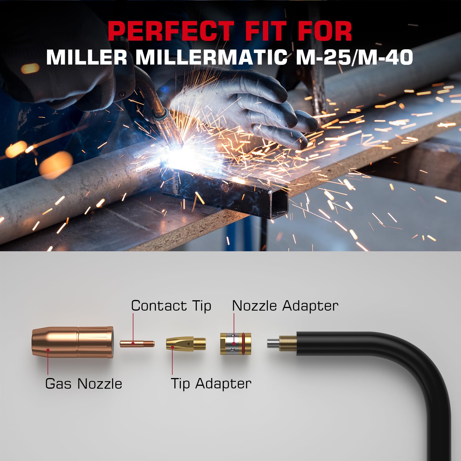 MIG Welder Tips, Nozzle & Diffuser Kit - Compatible With Miller Millermatic 210, 212, 250X, 251, 252