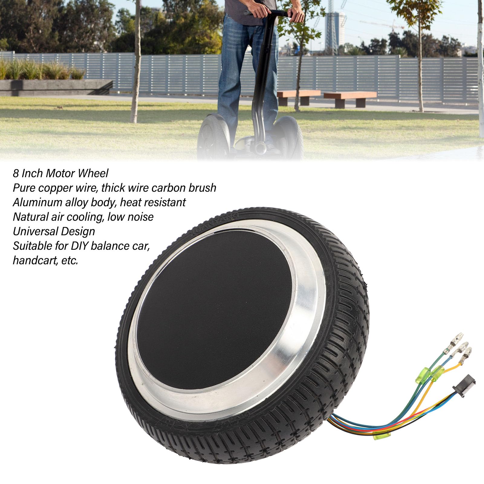 Rueda de Motor de 36 V, 350 W y 8 Pulgadas para Carro de Equilibrio y Carrito de Mano, Aleación de Aluminio con Tracción de Goma