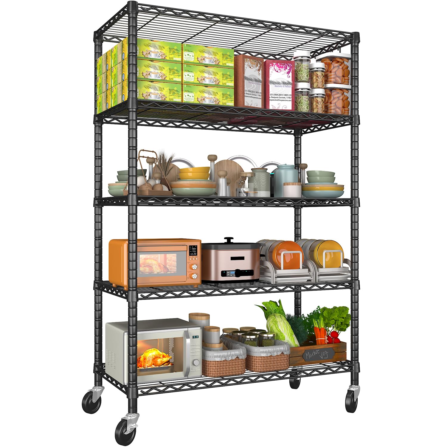 Storage Shelves 5 Tier Sturdy Metal Garage Shelving Unit with Wheels