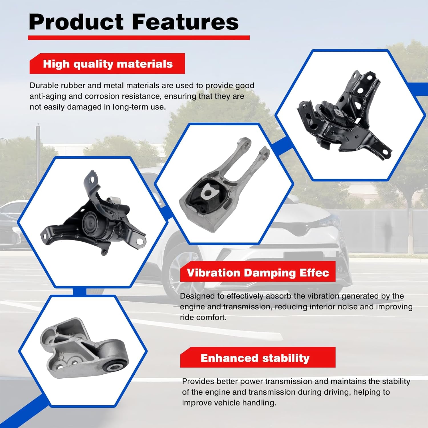 4PCS Engine Motor Mounts & Automatic Trans Mount Set Fits Toyota C-HR 22-18 L4-2.0L CVT Toyota C-HR 22-18 L4-2.0L CVT OE Part Number 12372-0T581 12363-0T030 12364-0t030 12305-0T341