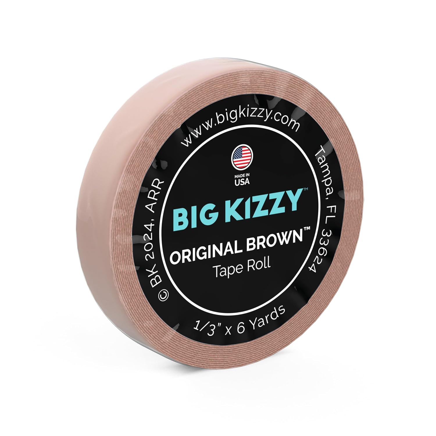 Big Kizzy Double Sided Tape in Hair Extension Tape Roll - Original Brown Tape Roll- .313" x 6 Yards - Natural Hold Brown Replacement Tape, Made in USA, Medical Grade Adhesive