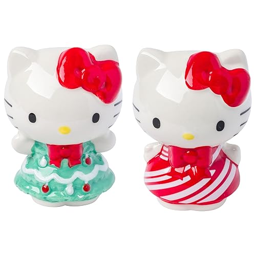 Hello Kitty Festive Christmas Tree and Candy Cane Holiday Salt and Pepper Shaker Set
