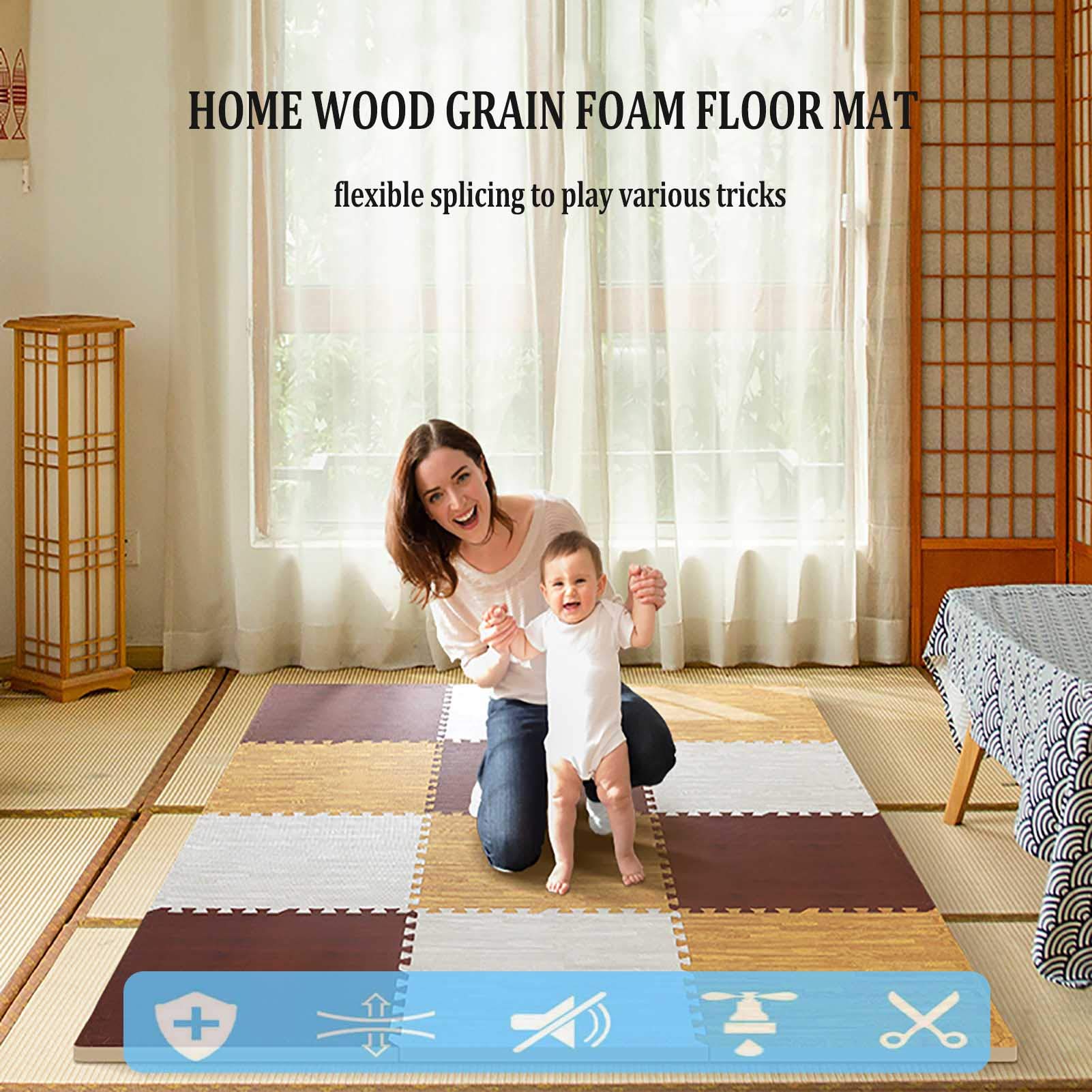 Tapis Jeu Doux pour Enfants, Tapis Puzzle en Mousse EVA Adaptés À L'aire Jeux pour Enfants Chambre À Coucher Salon Gym - Magnifique Décor À La Maison (23"X 23"),Light Brown+Dark Brown,9