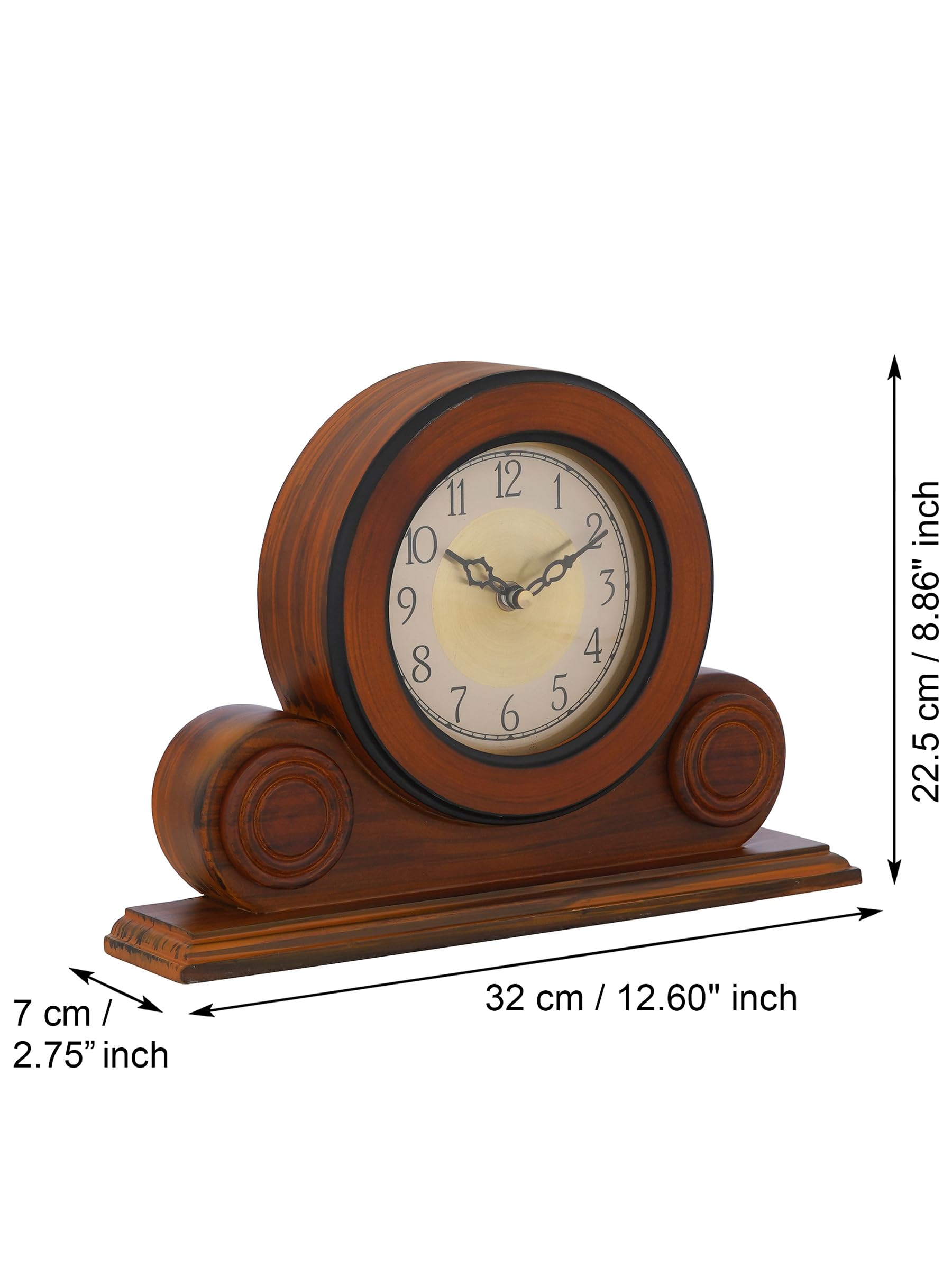 CHRONIKLE Beautiful Brown Color Wooden English Numbers Round Golden Color Dial Analog Table Clock for Office Desk Home Living Study Room Gifts (Size: 22 x 7 x 32 CM | Weight: 1275 Gram) — Amazon image 2
