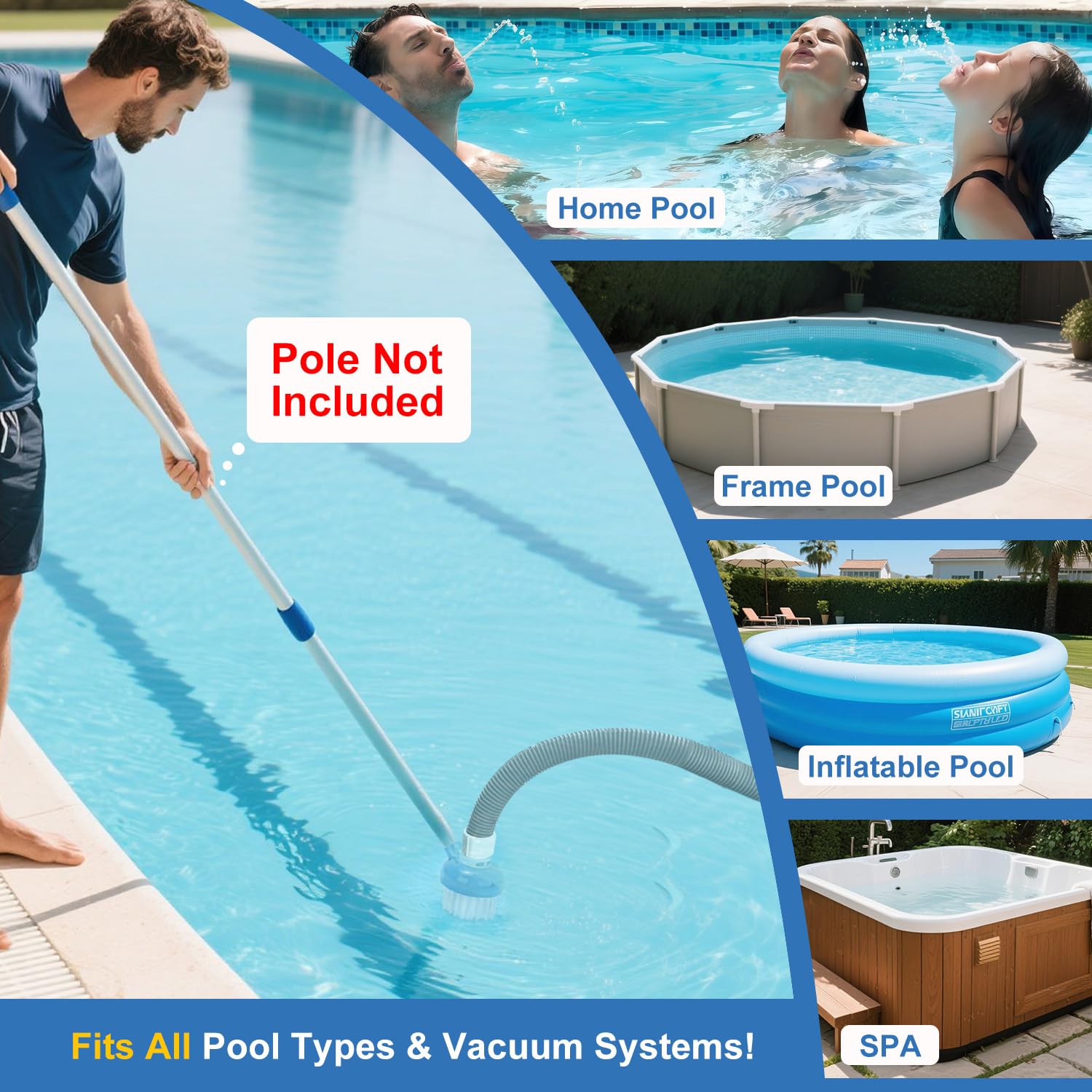 Cepillo Piscina Redondo 8 cm con Cerdas de Nylon, Cepillo Limpieza con Conexión para Manguera 3,2 cm, Compatible con Barra Piscina 3,2 cm, Cepillo Pequeño para Fondo Piscina, SPA, Bañera, Azulejos — view 6