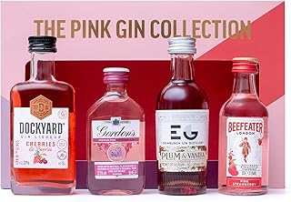 Pink Gin Gift Set - 4 x 5cl Miniatures - Whitley Neill Gin Rhubarb & Ginger, Edinburgh Gin Plum & Vanilla Liqueur, Gordon's Pink Gin, Greenall's Wild Berry Gin - Mothers Day Gin Gifts for Women