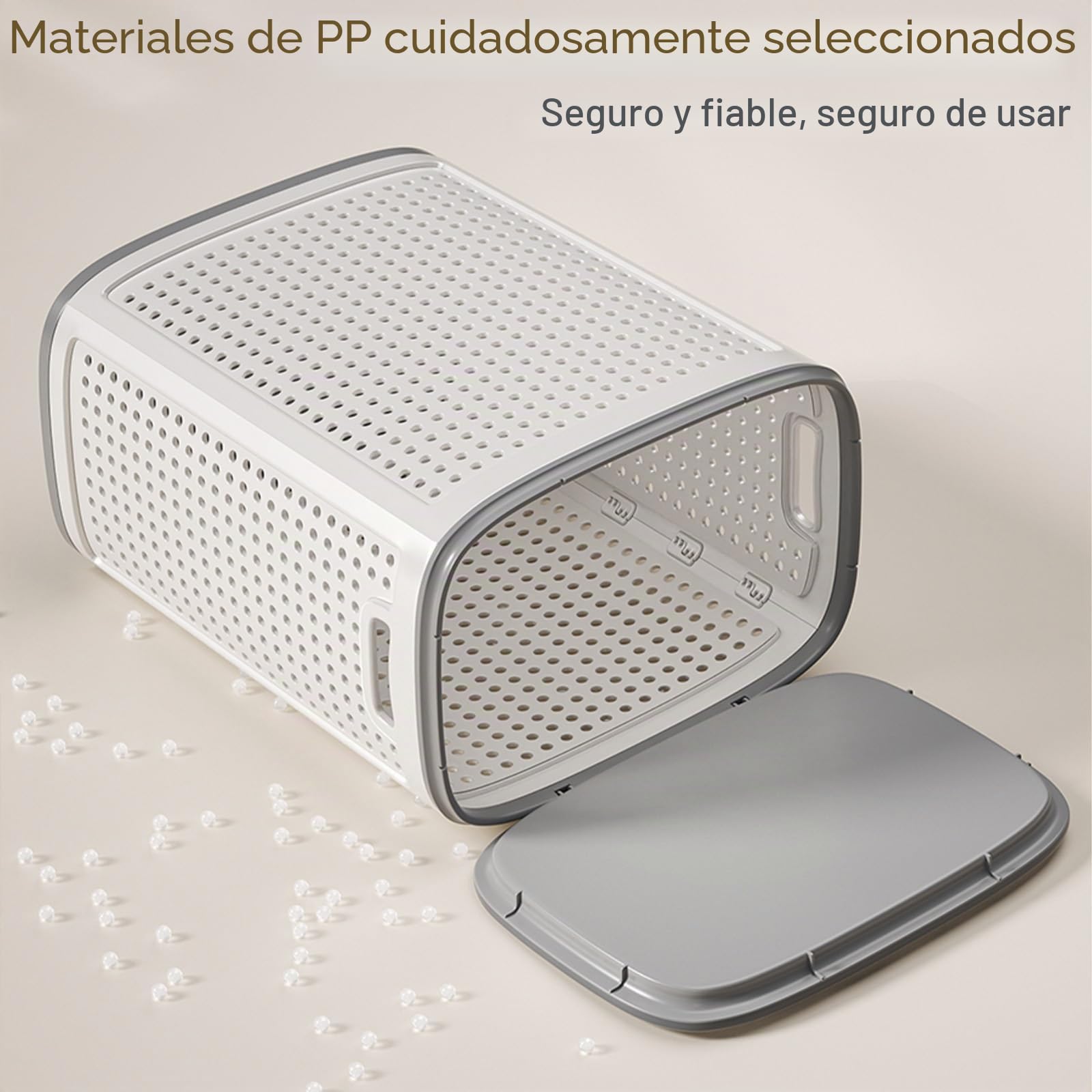Cesto Ropa Sucia con Tapa, Cesto Colada Plastico con Ruedas, Canasta Ropa Sucia de Diseño Hueco con Asas, Fáciles de Transportar(Large)
