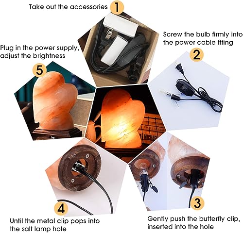 Miniatura 6 de AMOYSTONE Lámpara de sal natural del Himalaya con forma de corazón grande de 6-7 pulgadas, luz nocturna tallada a mano con interruptor UL