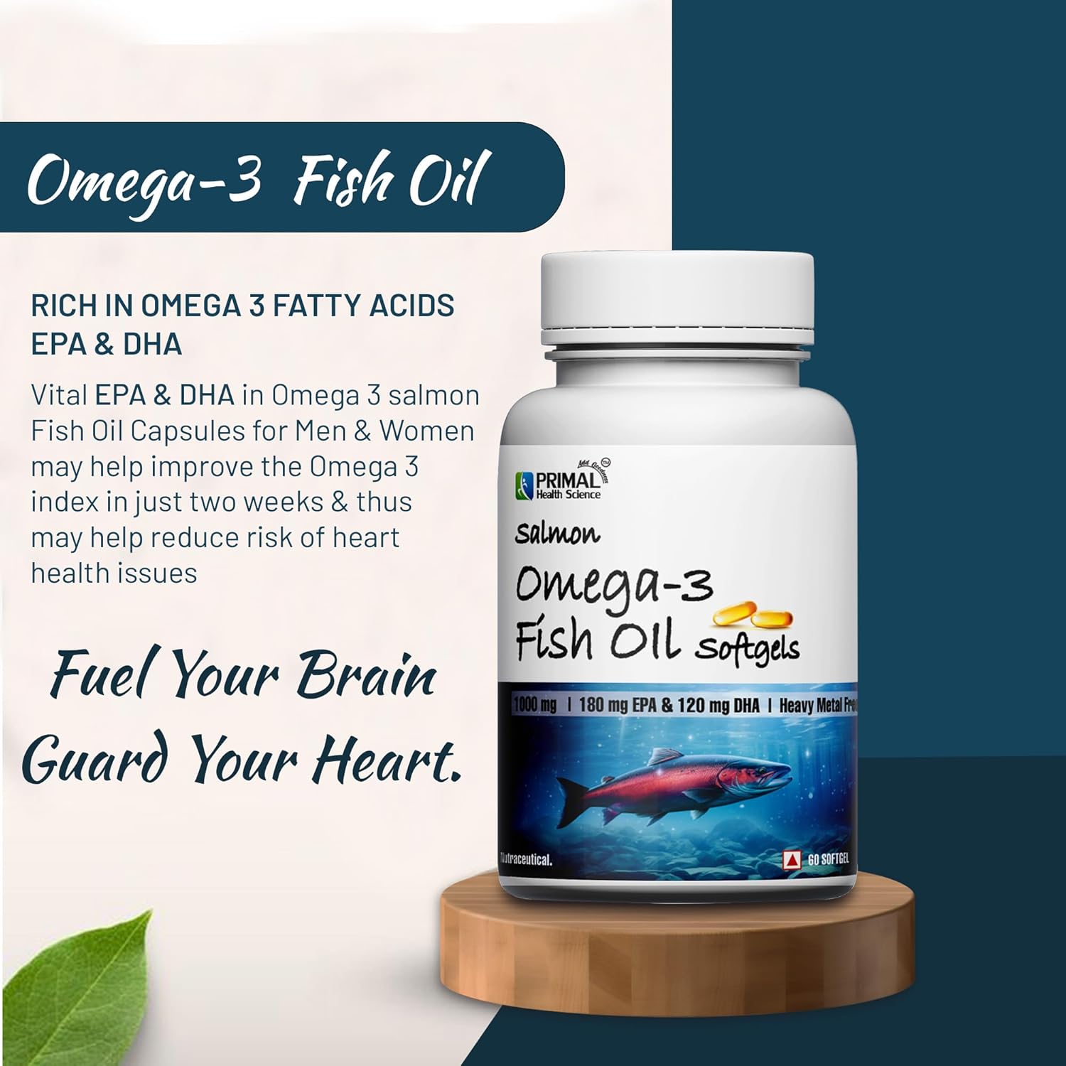 Primal Health Science - Add Goodness Salmon Omega -3 Fish Oil Capsule 1000mg | Consolidated 180mg EPA and 120mg Dha | Molecular distilled odor free 60 softgels for men and women daily supplementary use Primal Health Science - Add Goodness Salmon Omega -3 Fish Oil Capsule 1000mg | Consolidated 180mg EPA and 120mg Dha | Molecular distilled odor free 60 softgels for men and women daily supplementary use