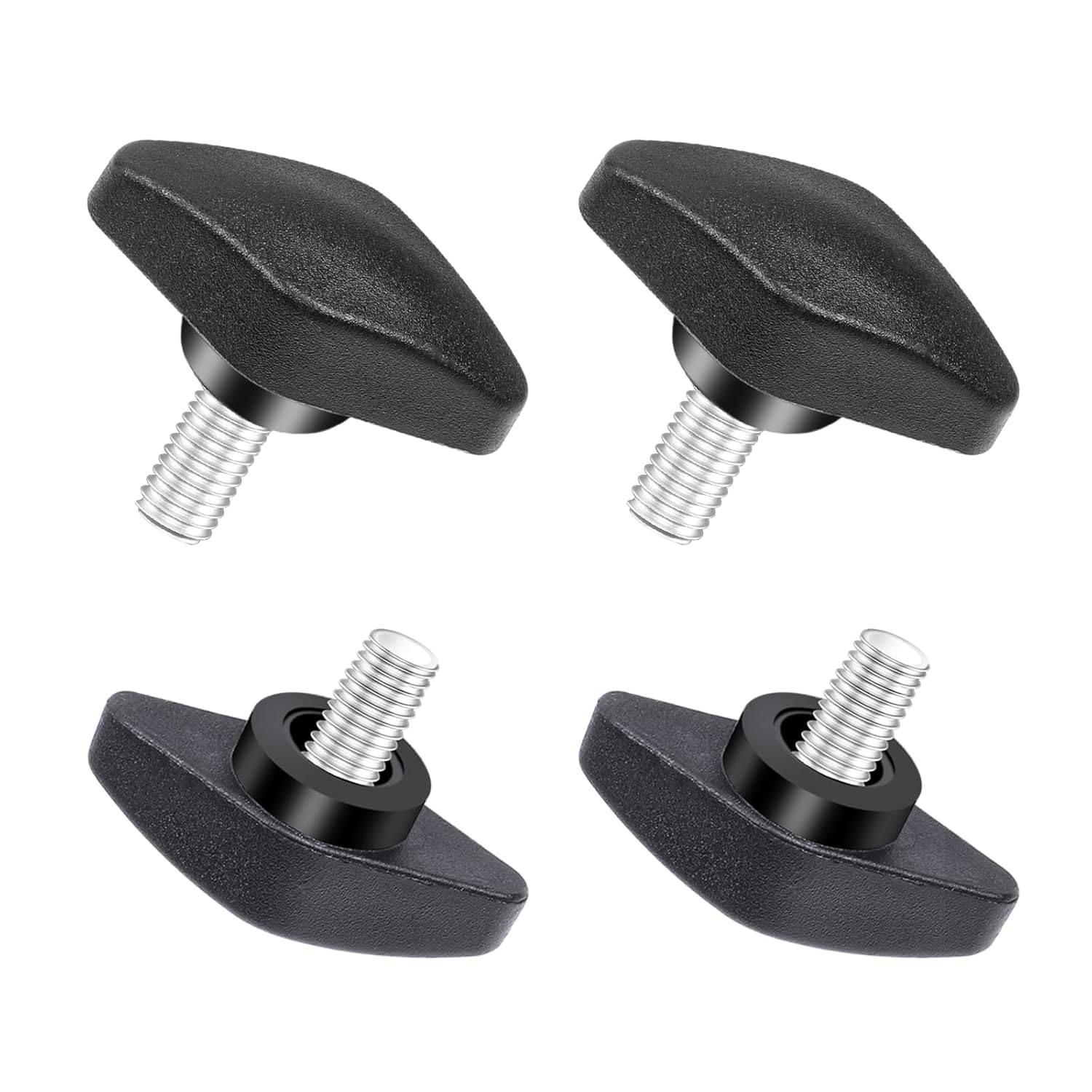 M6 x 10mm Tee Wing Thumb Screws, Plastic T Handle Clamping Knobs Wing Knob Grips Thumbscrew for Woodworking Machine Equipment, Black, 4 PCS