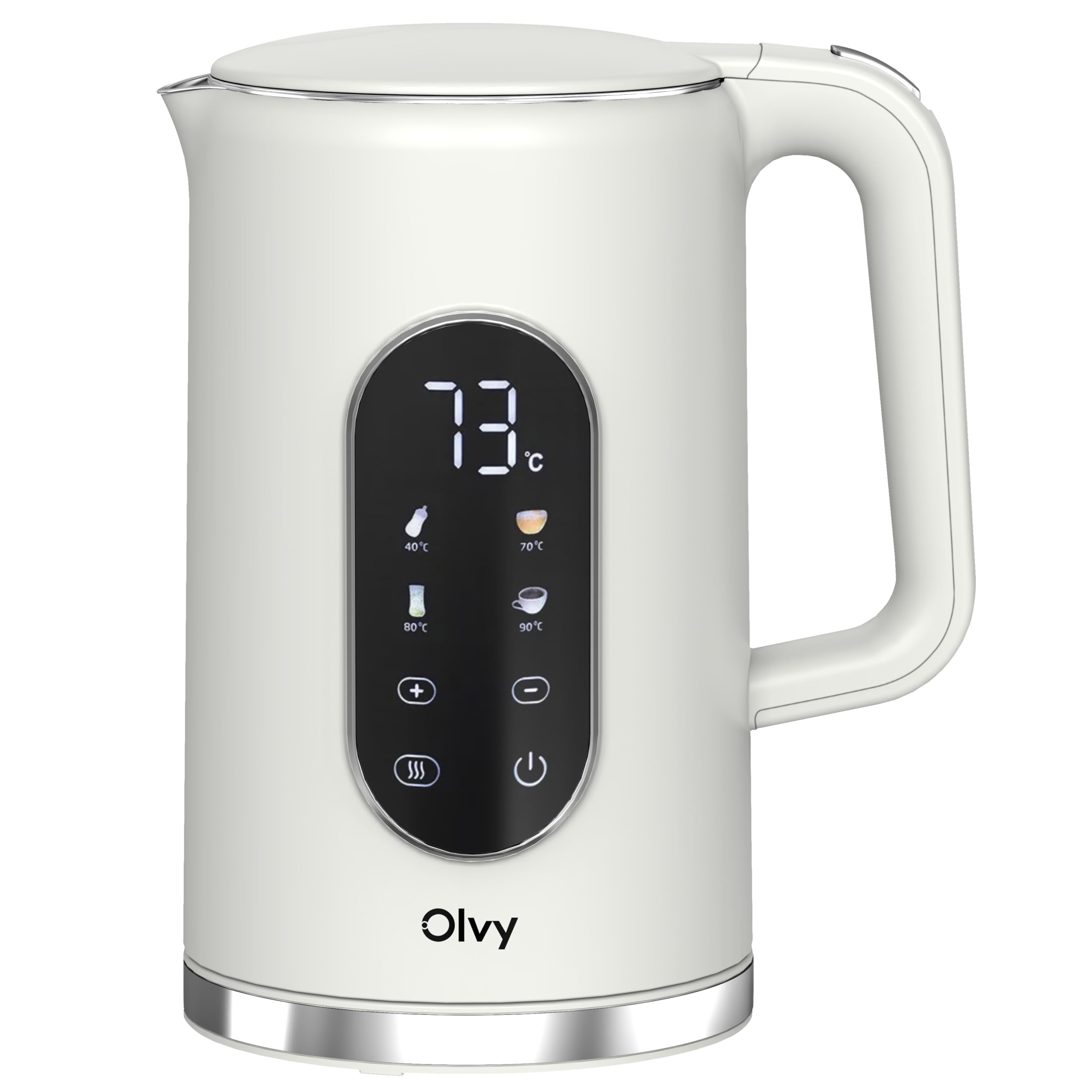 Olvy Bollitore Elettrico Senza Fili 1,7L con Controllo della Temperatura – Kettle Elettrico in Acciaio Inox, Doppia Parete Isolante, Funzione Mantenimento Caldo – Bollitori Elettrici 2200W