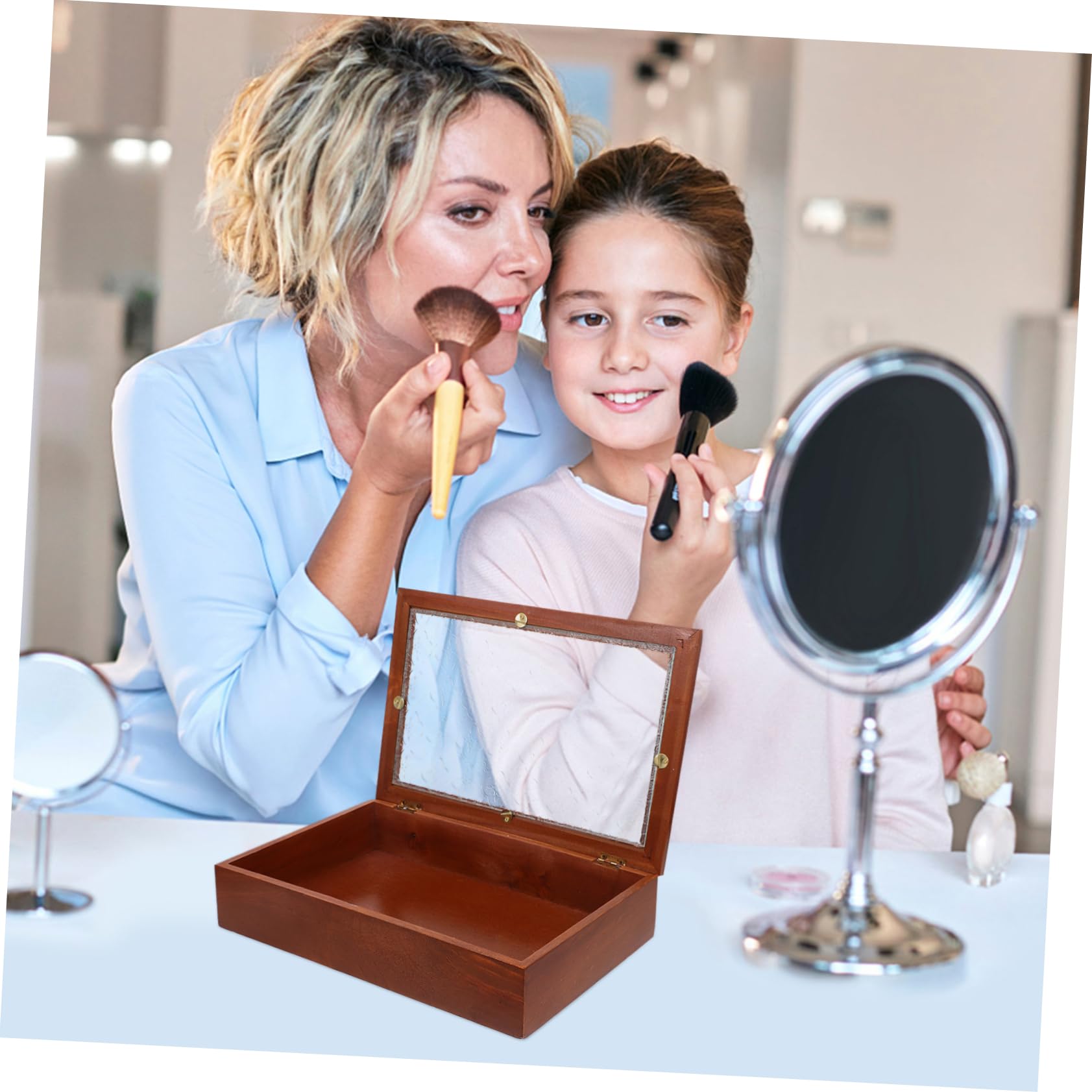 Holzkiste mit Glasdeckel, Braun, Vintage, mit Großem Schubladendesign
