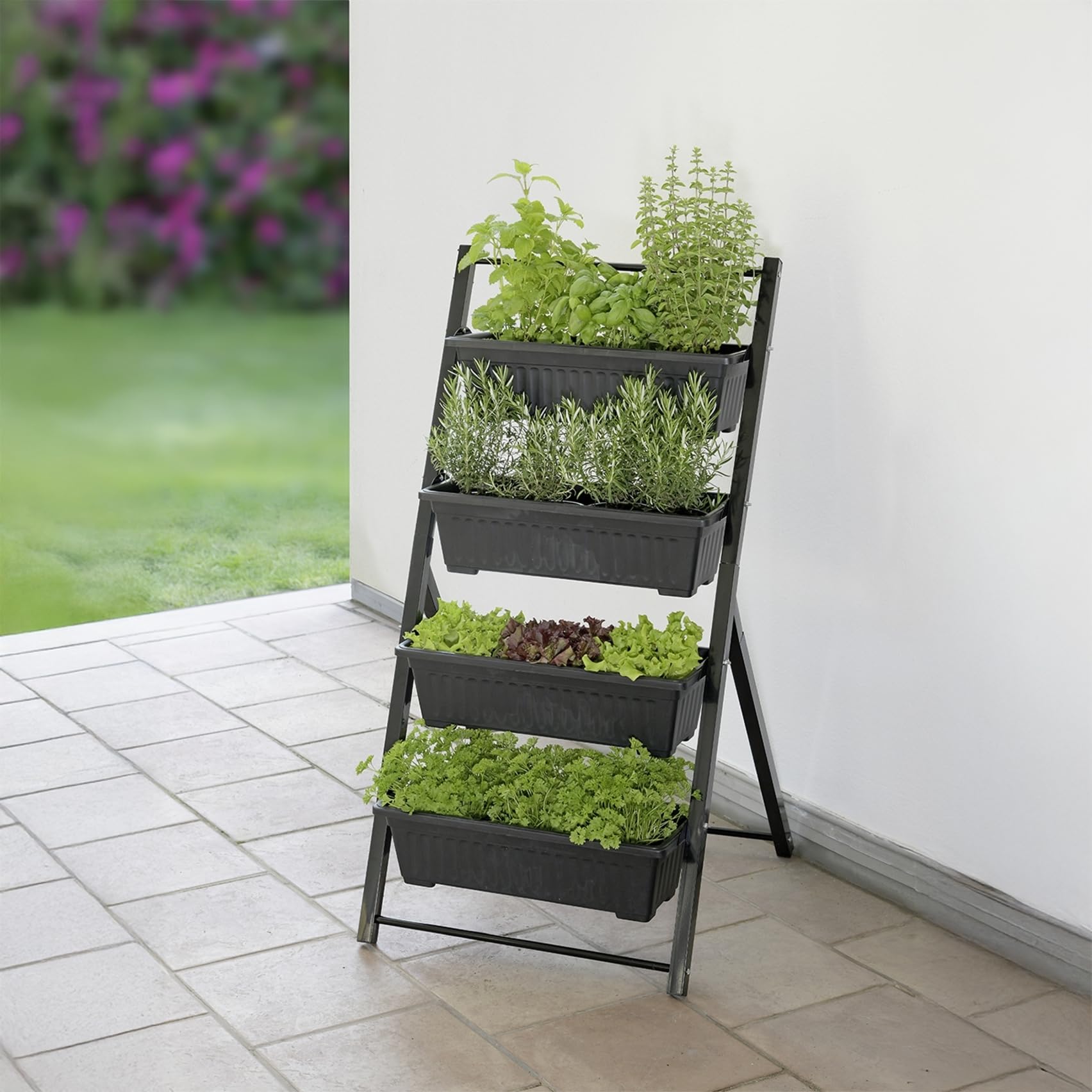 Maximex Lit surélevé Jardin Vertical 4 Niveaux pour Balcon et terrasse bacs Amovibles Plastique résistant aux intempéries 56,5 x 108 x 62 cm Noir