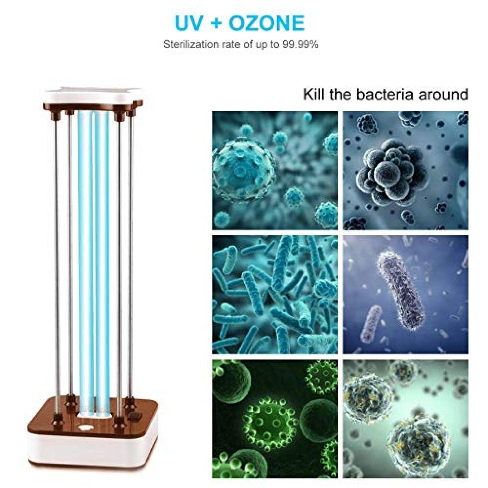 Lámpara esterilizadora portátil UV-C | 99% de eliminación de bacterias y virus para habitaciones, coches y zonas de mascotas | Purificador de aire con control remoto para el hogar y los viajes
